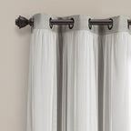 Lush Decor Sheer Grommet Curtains With Insulated Blackout Lining, Window Curtain Panels, Pair, 38''W X 84''L, Light Gray - Curta