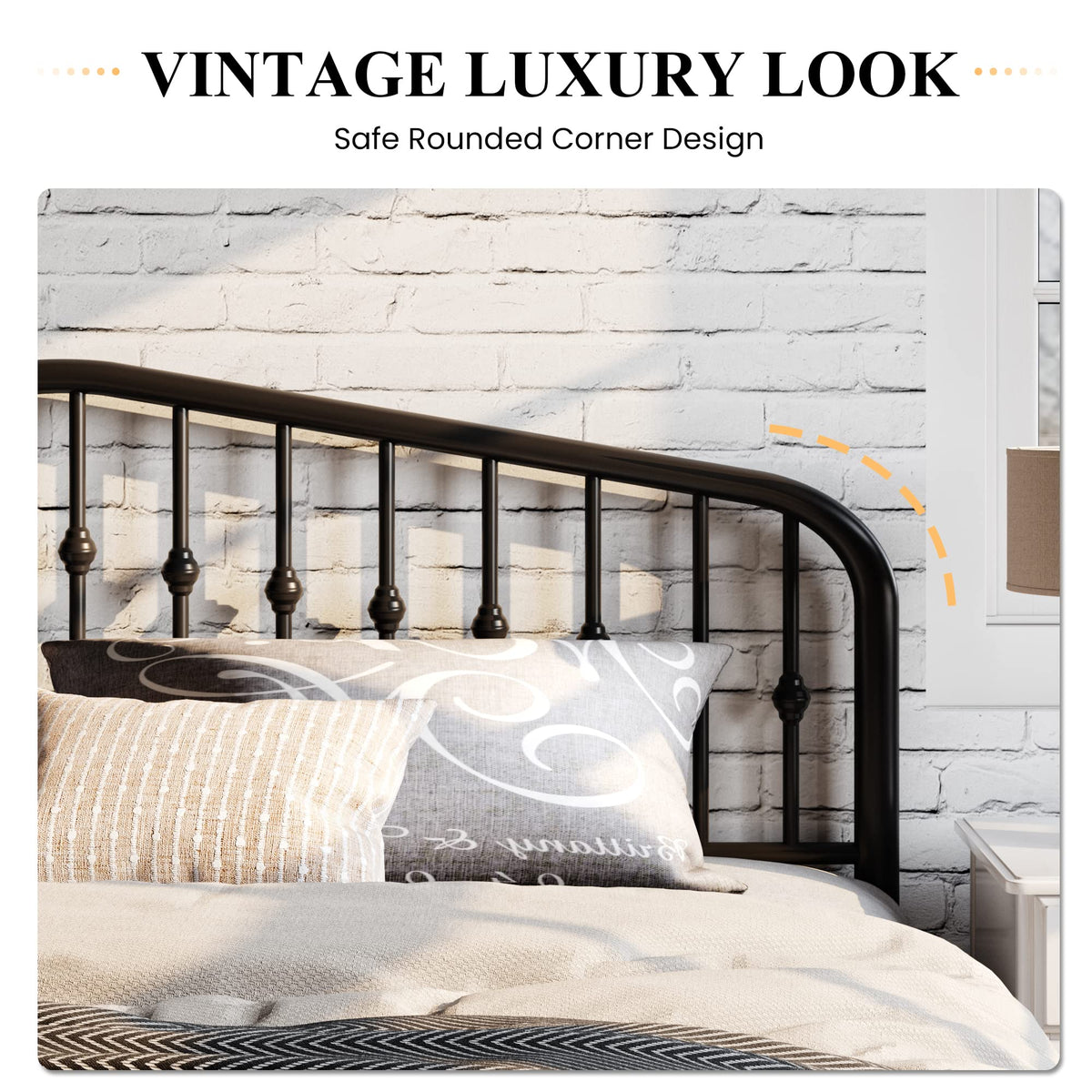Sha Cerlin King Size Metal Platform Bed Frame With Victorian Style Wrought Iron-Art Headboard/Footboard, No Box Spring Required, Black