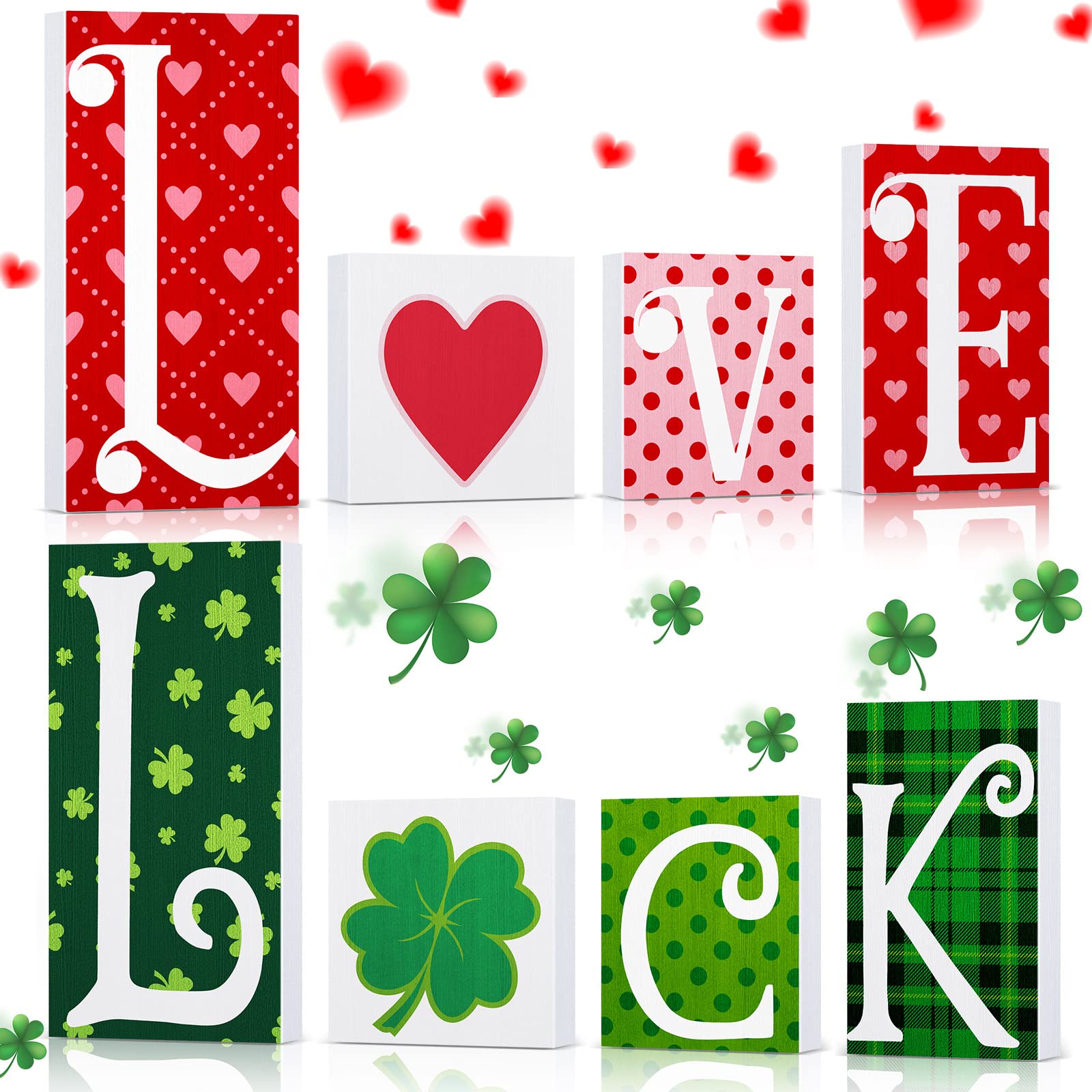 Valentines Day Tiered Tray Decor Reversible St. Patricks Day Wooden Sign Love Luck Heart Shamrocks Self Standing Blocks Table 