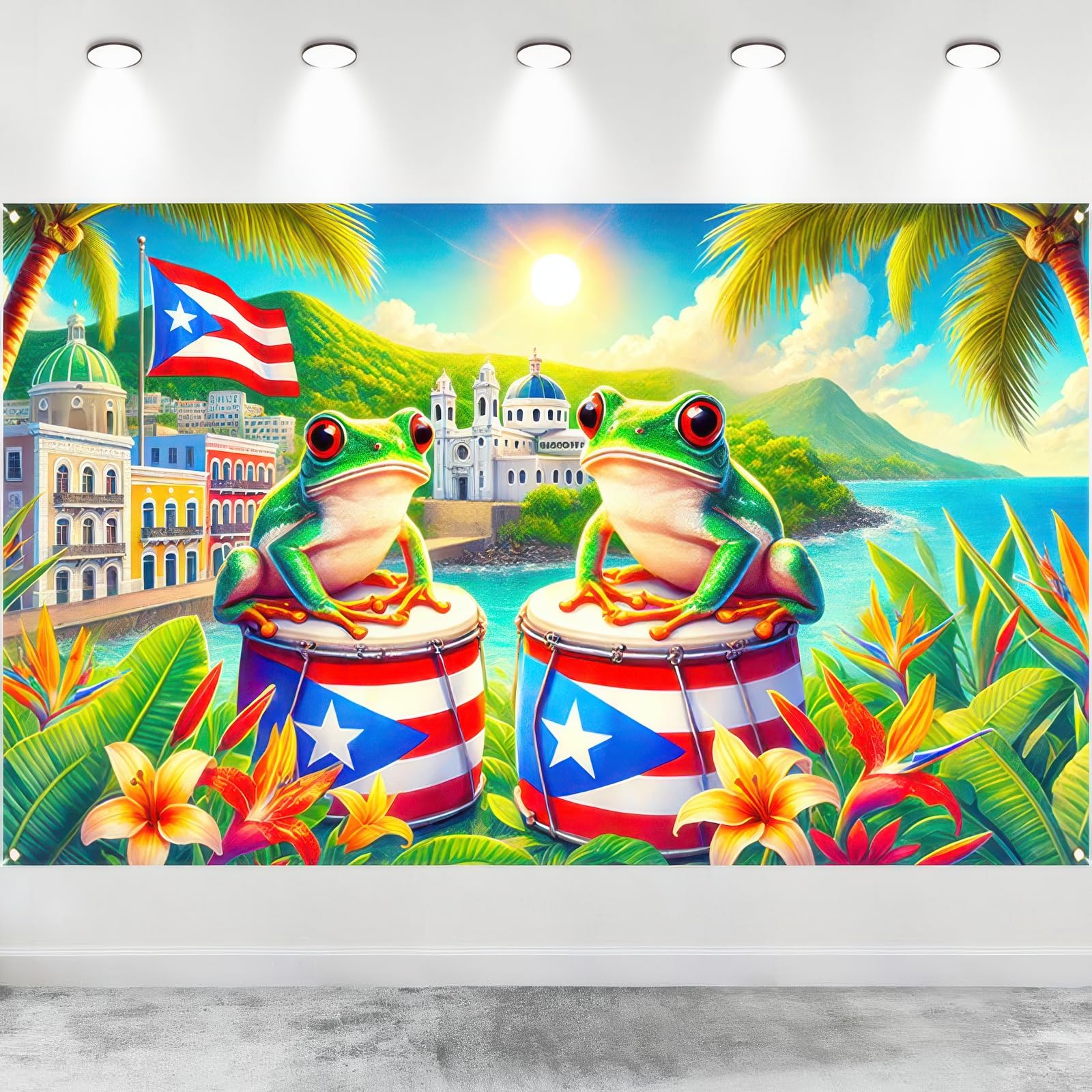 BlissYard Puerto Rico Banner 71 x 43 Inches Tropical Frog Drum Flag Backdrop Puerto Rican Culture Caribbean Festival Party Decor