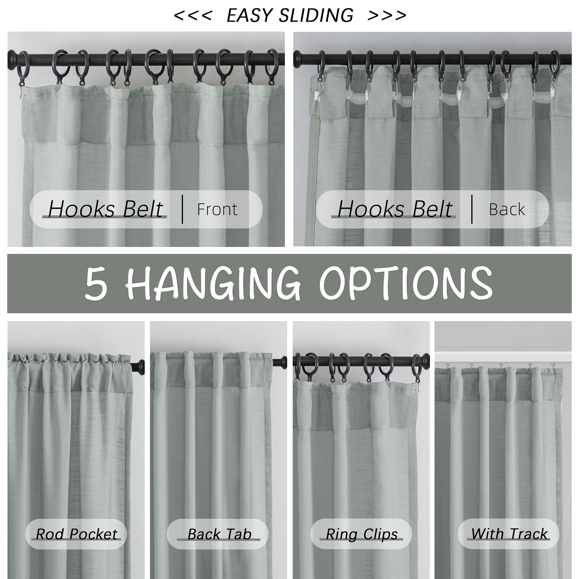 132 Inch Length Linen Curtains For High Ceiling Villa Living Room,2 Panels Set Hanging Back Tab Hooks Pleated Privacy Semi Sheer Xl 11Ft Extra Long Vintage Sack Curtain Drapes For Hote Hall,Light Grey