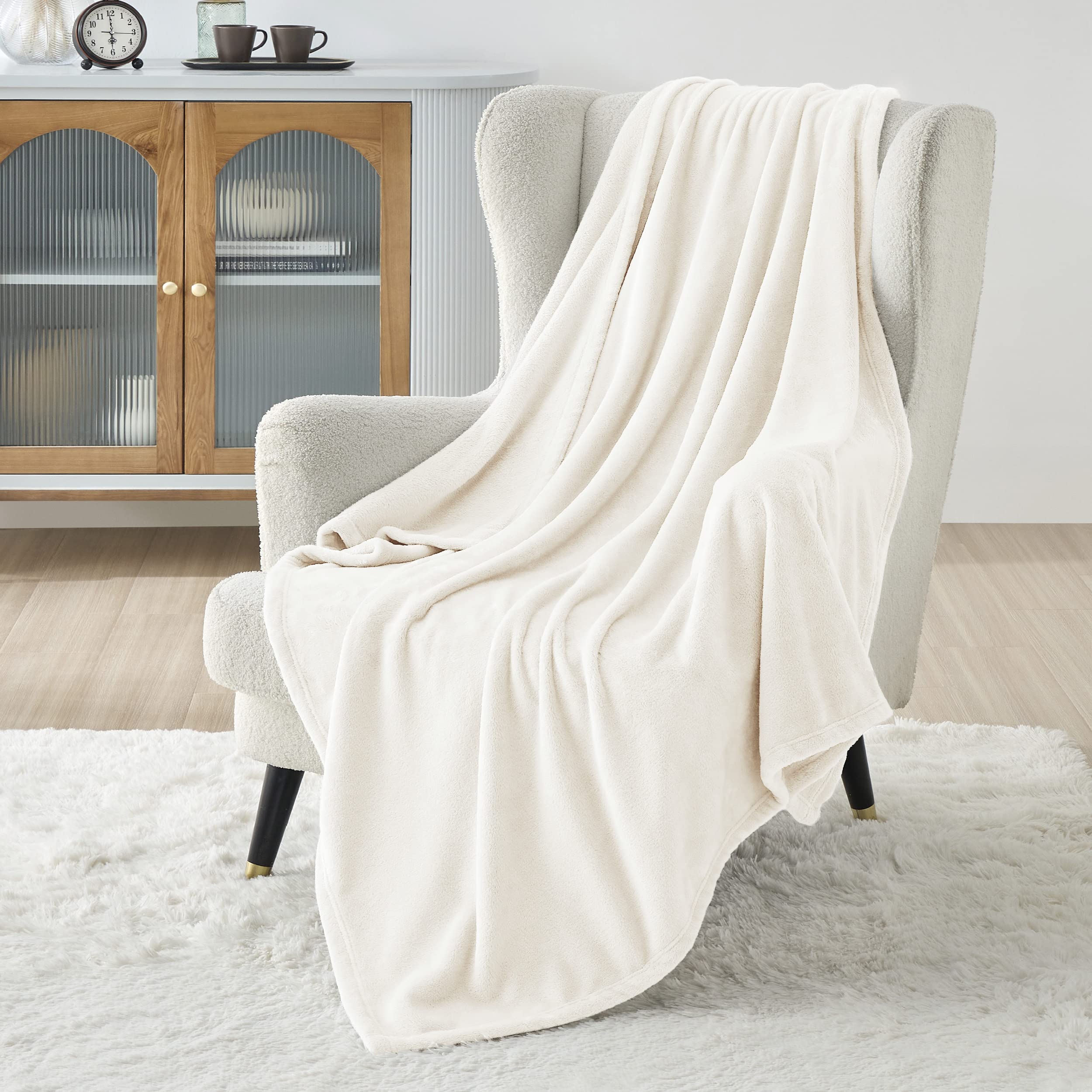 Bedsure Cream Fleece Blanket 50X70 Blanket - 300Gsm Soft Lightweight Plush Cozy Blankets For Bed, Sofa, Couch, Travel, Camping