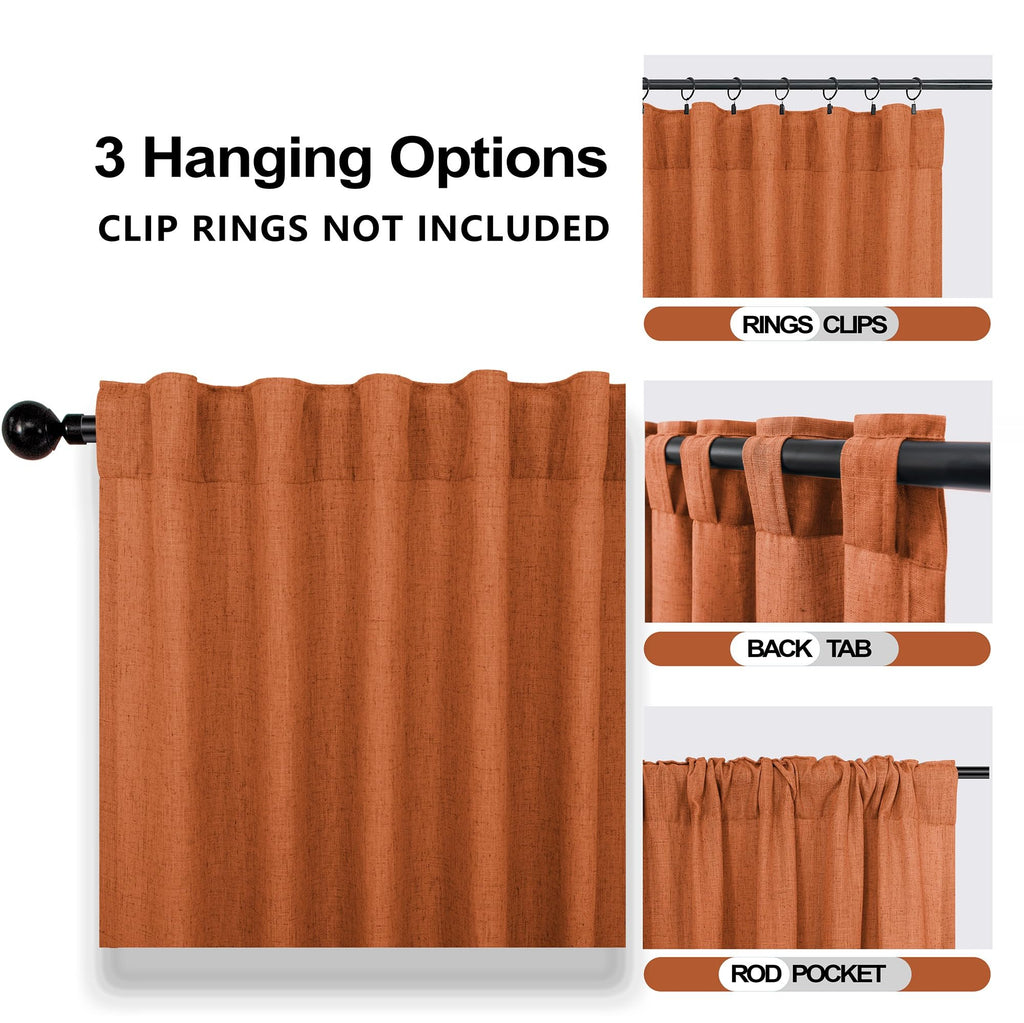 Mrs.Naturall Burnt Orange Curtains 84 Inch Length For Living Room,Back Tab Fall Funky Boho Decor Linen Semi Sheer Curtain Drapes For Bedroom 84 Inches Long Set 2 Panels