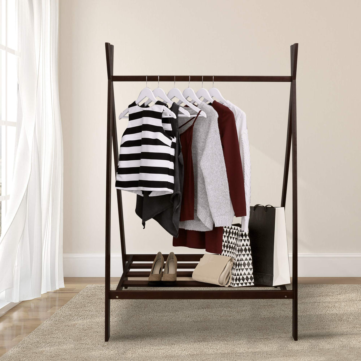 Casual Home Teepee Coat Rack With Shelf - Truffle Brown
