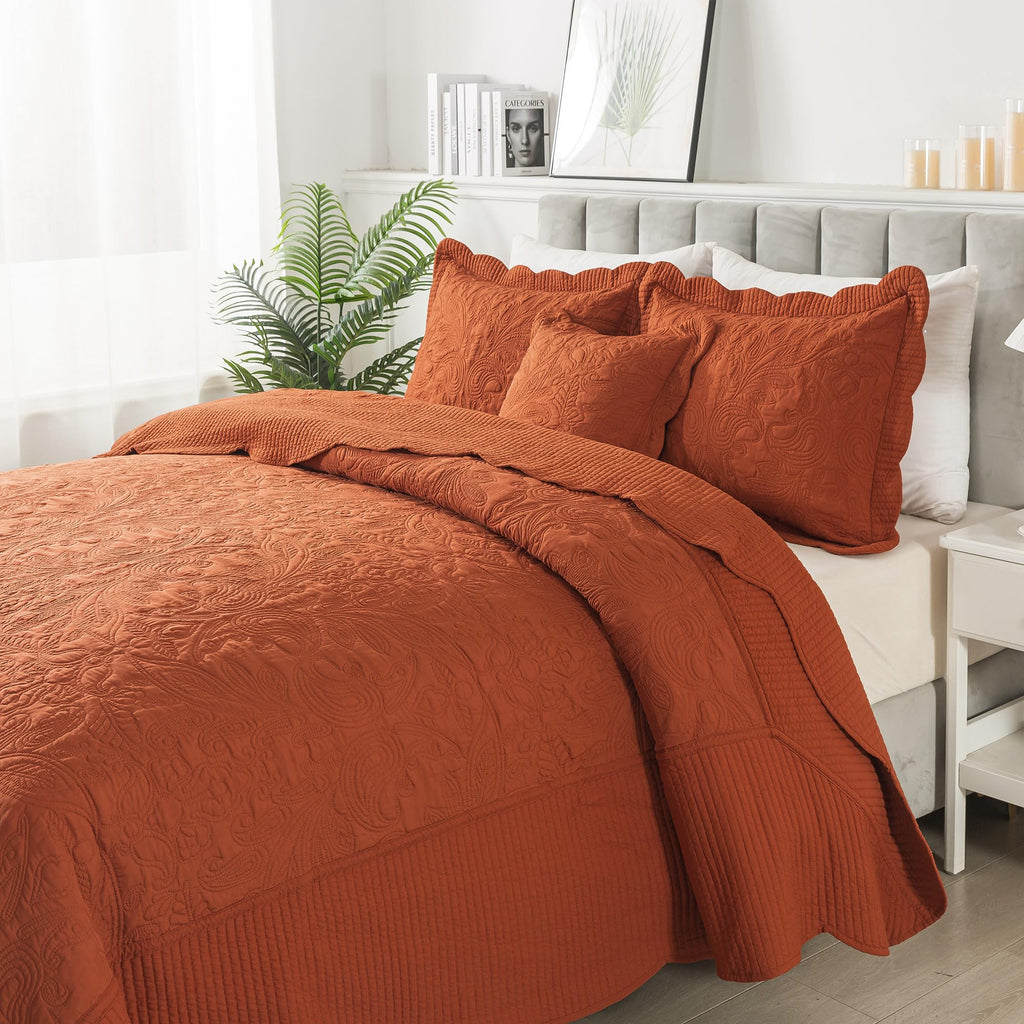 HoneiLife Oversized King Bedspreads - California King Quilt 128x120, 4-Piece Cal King Quilt Sets,Rustic Bedding Sets King Size,E