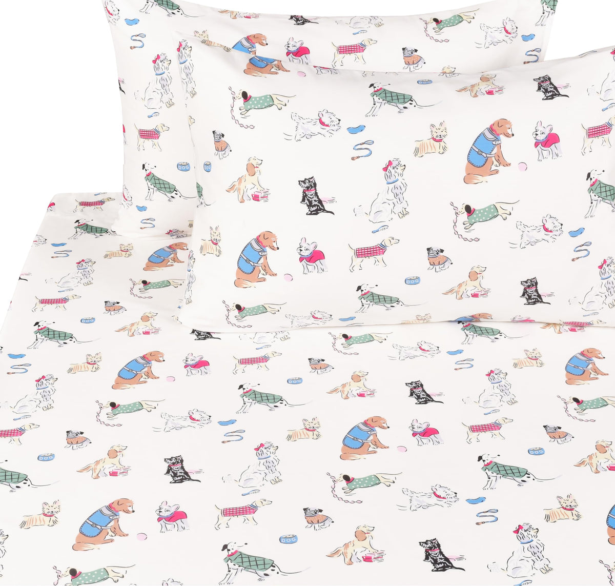 Scientific Sleep Full Bed Sheet Set, 100% Cotton, Dogs Print, Includes Flat Sheet, Fitted Sheet & Pillowcase, Kids & Teens Bedding