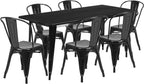 Commercial Grade 31.5 x 63 Rectangular Black Metal Indoor-Outdoor Table Set with 6 Stack Chairs