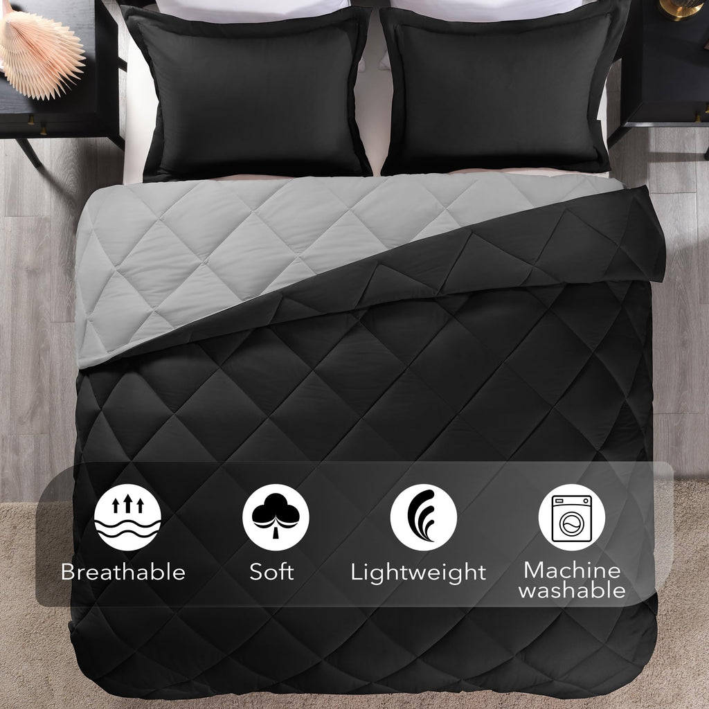 Downluxe California King Comforter Set - Black And Grey Cal King Comforter Set, Soft Bedding Sets For All Seasons - 3 Pieces - 1 Comforter (104'X96') And 2 Pillow Shams(20'X36')