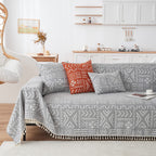 Handontime Bohemian Grey And White Couch Cover For Dogs Aztec Tribal Sofa Covers For 3 Cushion Couch Aesthetic Tassel Couch Slipcover Sofa Seat Cover Universal Loverseat Cover Futon Cover, 71' X134'