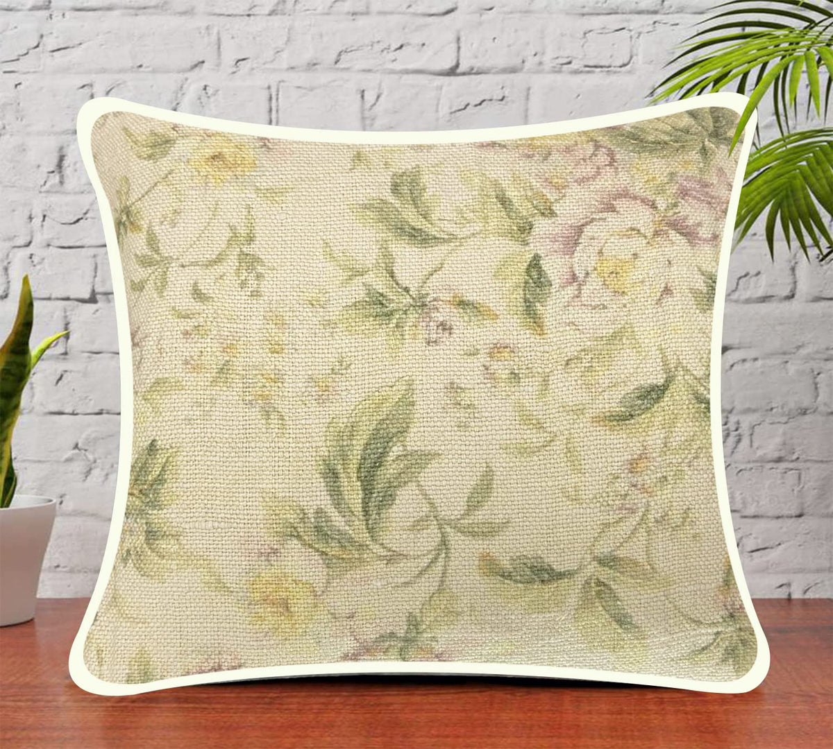 Sajavat Home Cotton Printed Cushion Cover 20X20 Inches Beige & Green (Pack Of 1)