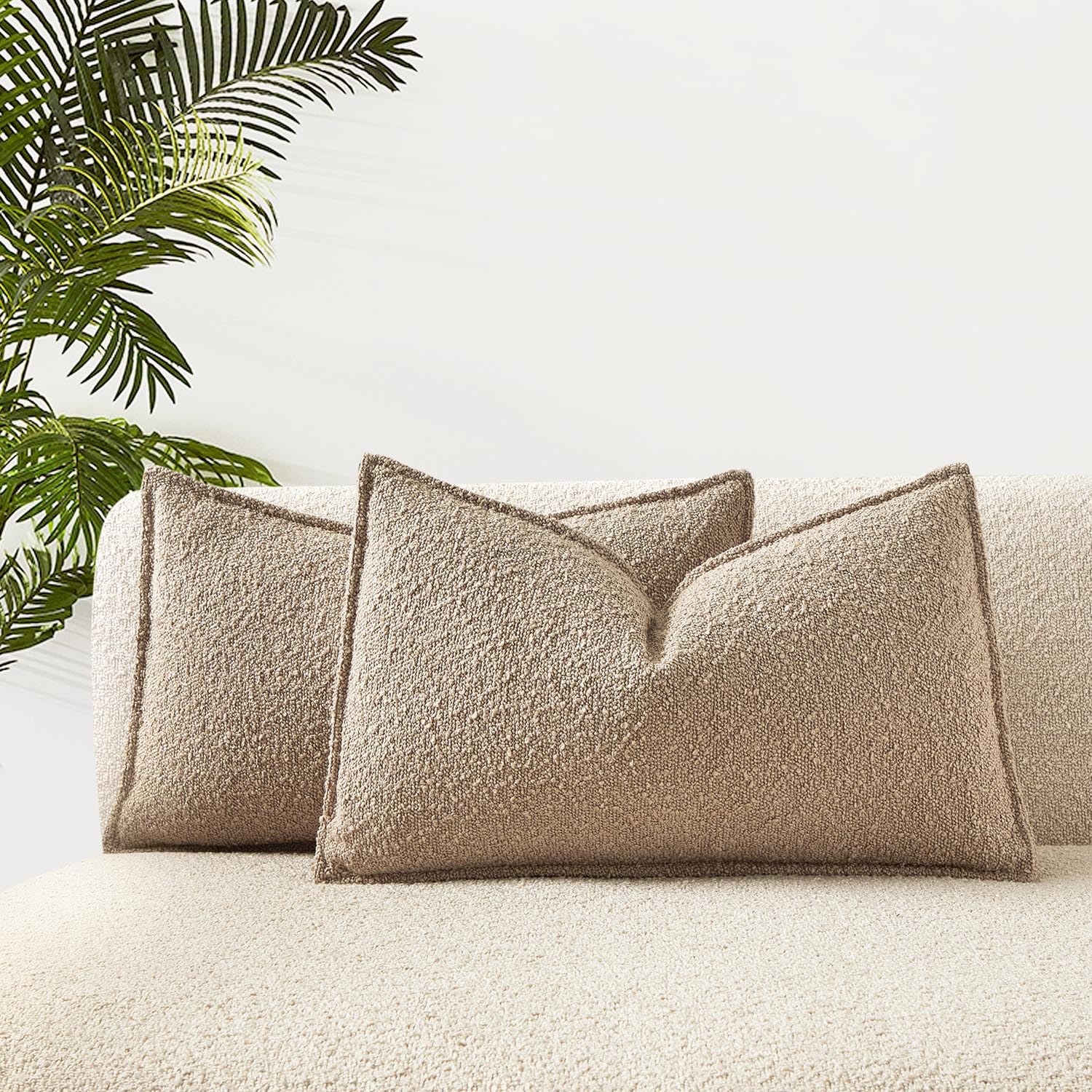 Juspurbet Oatmeal Boucle Textured Lumbar Throw Pillow Covers 12X20 Inch Set Of 2 For Couch Bedroom Sofa Living Room Decorative S