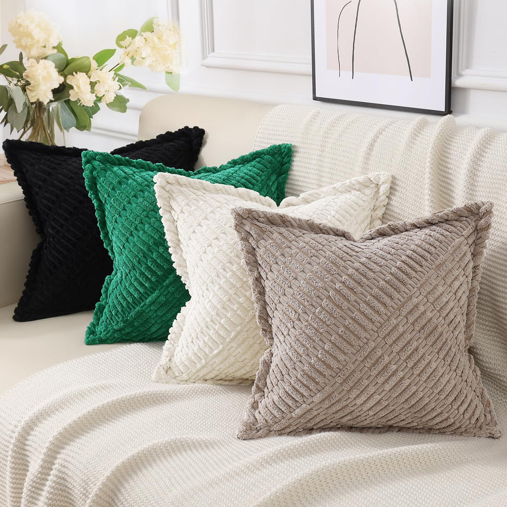 Decoruhome Decorative Khaki Throw Pillow Covers 22X22 Set Of 2 With Splicing, Boho Soft Corduroy Broadside Twill Pillow Covers F