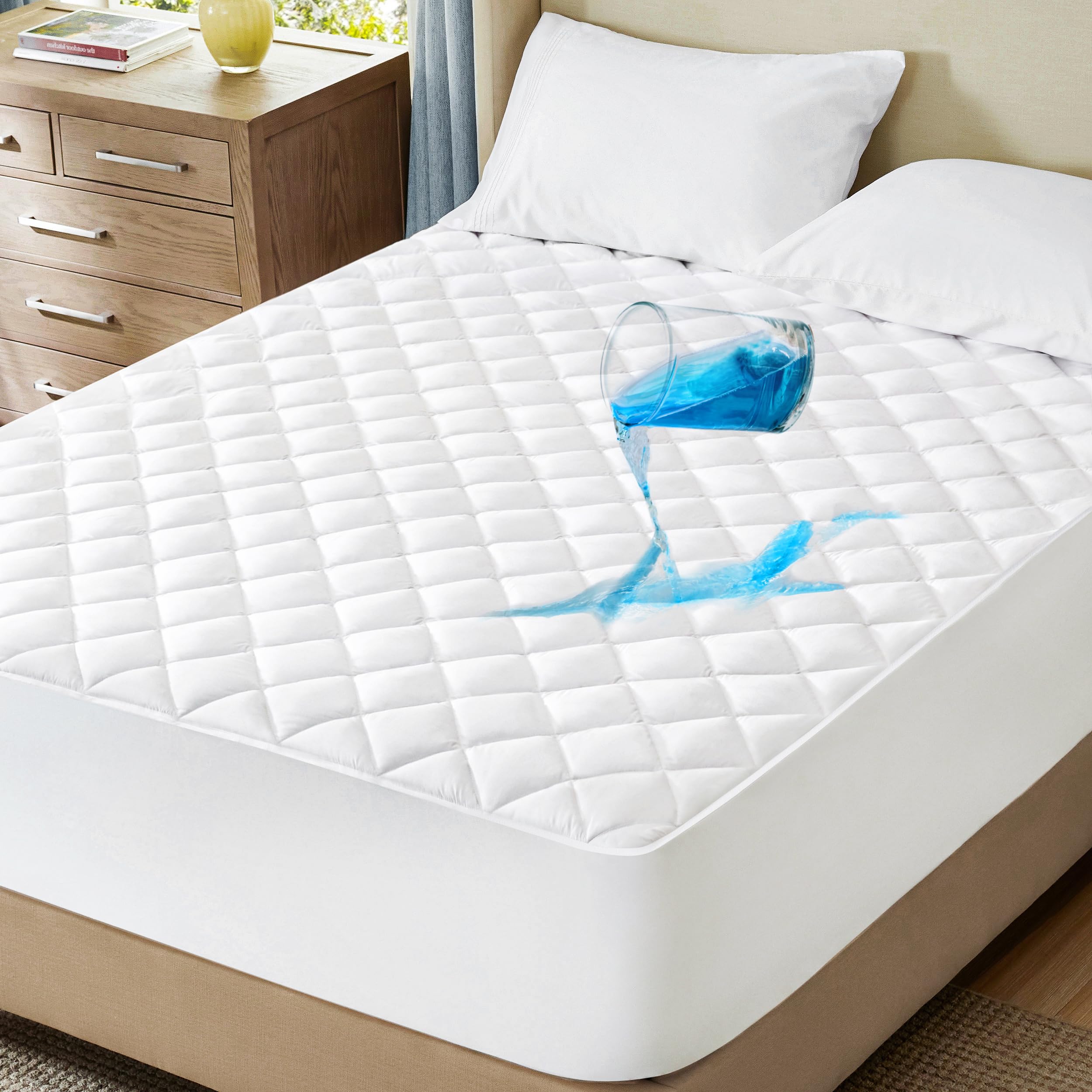 Bedsure Twin Mattress Protector, Quilted Mattress Pad With Deep Pocket Up To 22 Inches, Soft Breathable Noiseless Twin Mattress Cover, Waterproof Mattress Topper White For Home, Bedroom, Hotel