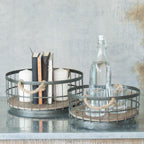 Stonebriar 2Pc Round Stackable Metal Wire And Wood Basket Set With Rope Handles, Rustic Decor For Home Storage, Decorative Servi