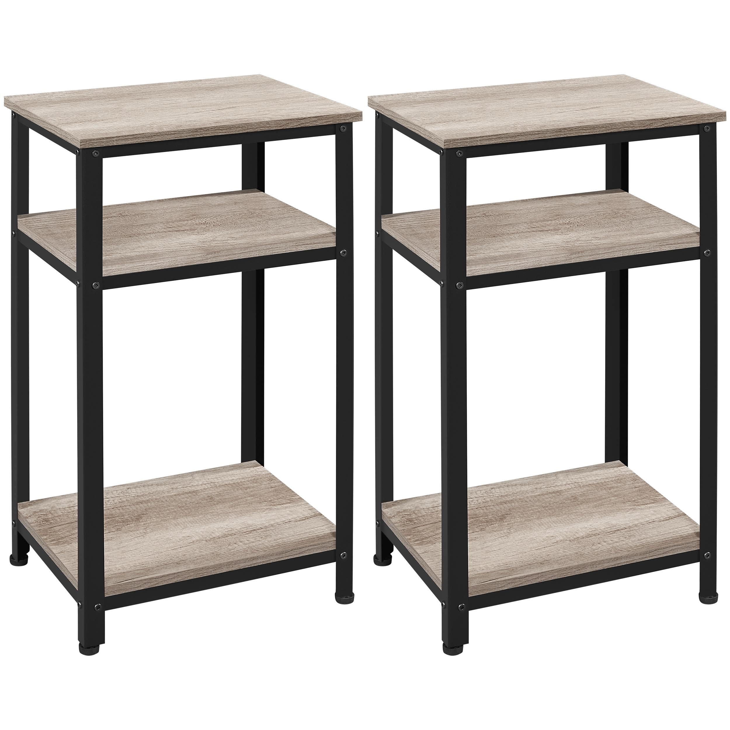 Yaheetech Tall End Table Set of 2, 18x14x29.5 inch Industrial Side Table with Strong Wooden Shelves, 2PCS Slim 3-Tier Telephone 