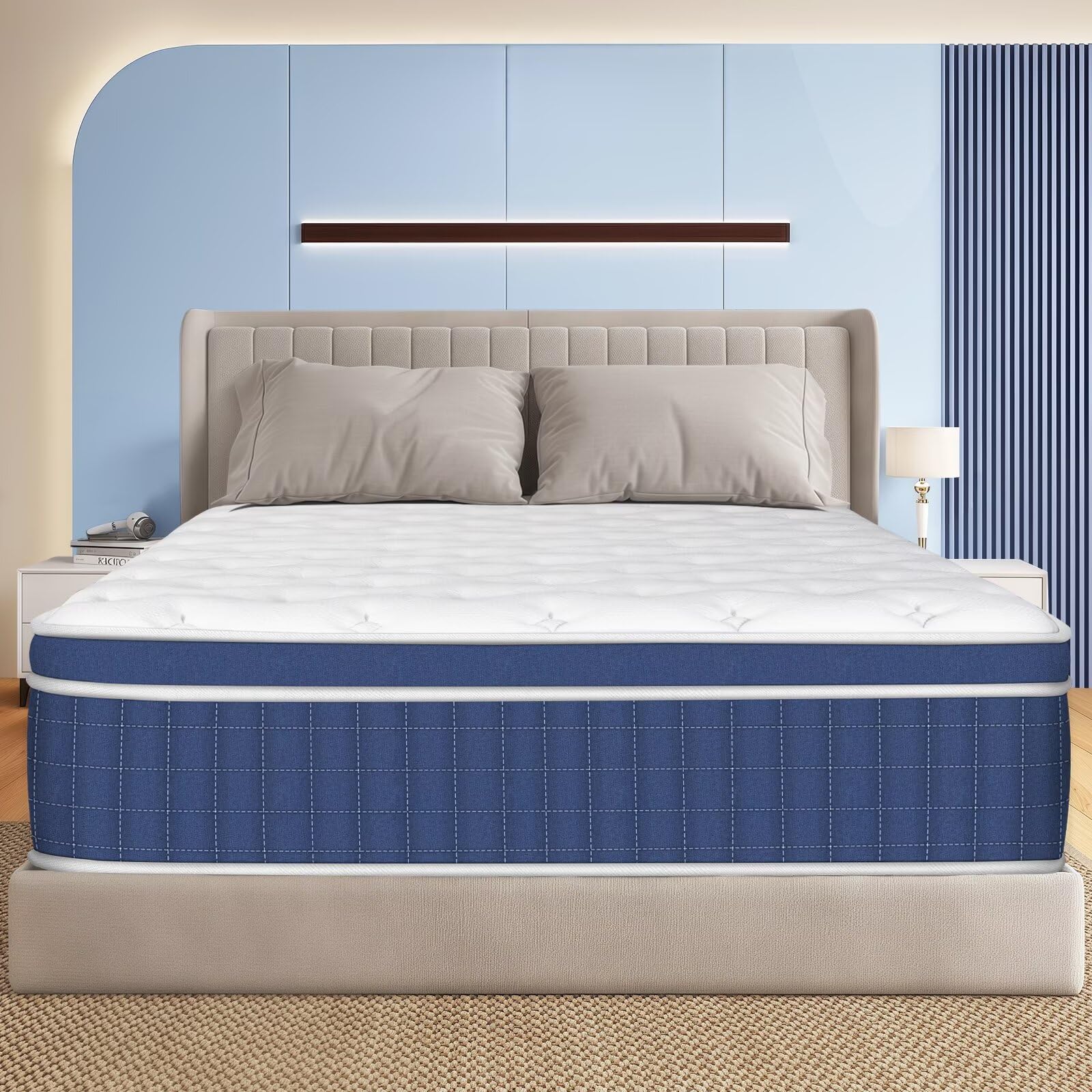 Full Size Mattress in a Box 14 Inch Hybrid Mattress [Enhanced Stability], Medium Firm Feel with Memory Foam and Pocket Springs, 