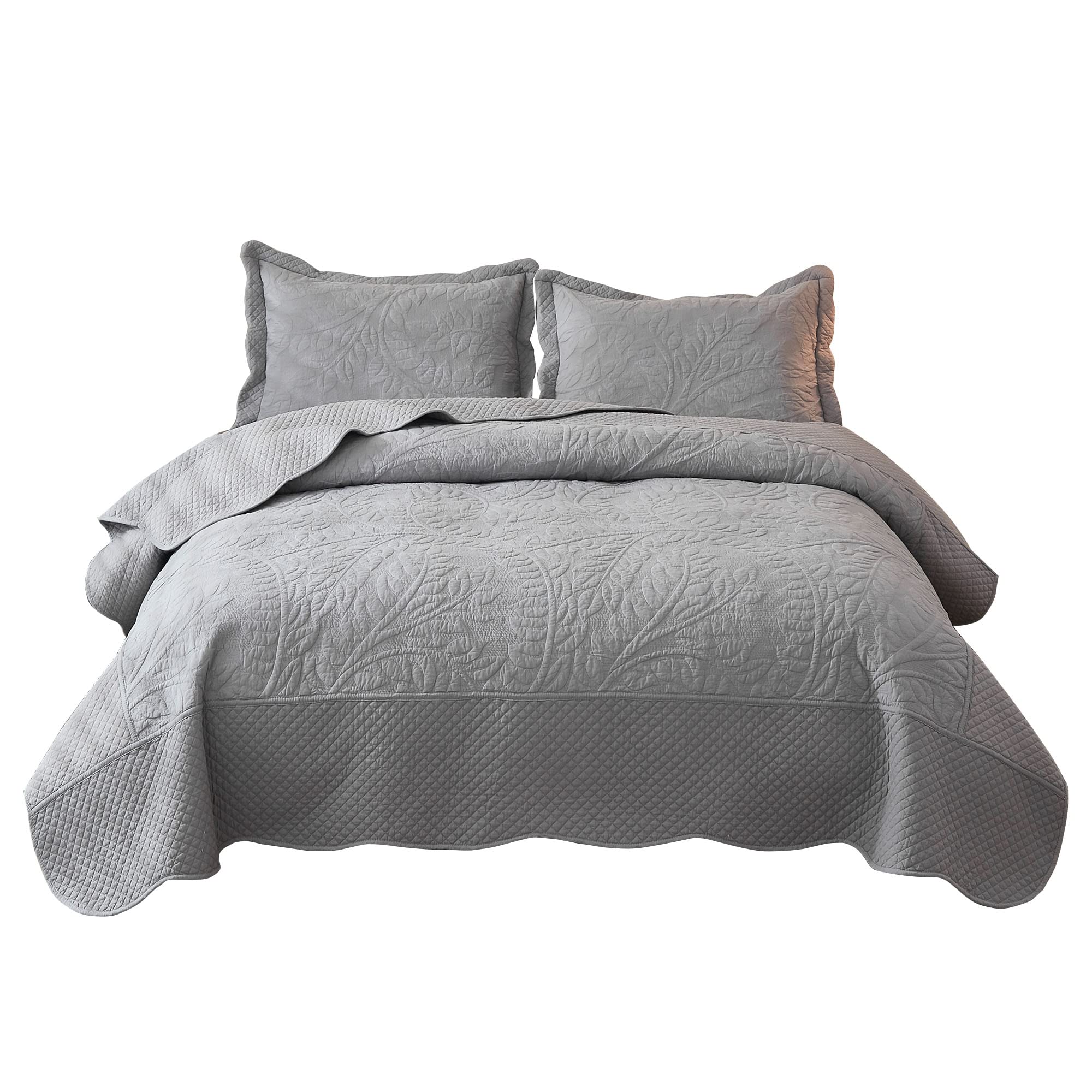 MarCielo 3-Piece 100% Cotton Oversized Bedspread Set Coverlet Set Lightweight Quilt Set Embroidery Farmhouse Bedding Set (Noble 