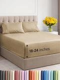 Extra Deep Pocket Full Sheets - 4 Piece Breathable & Cooling Bed Sheets - Hotel Luxury Bed Sheet Set - Soft, Wrinkle Free & Comfy - Easily Fits Extra Deep Mattresses - Deep Pocket Heathered Tan Sheets
