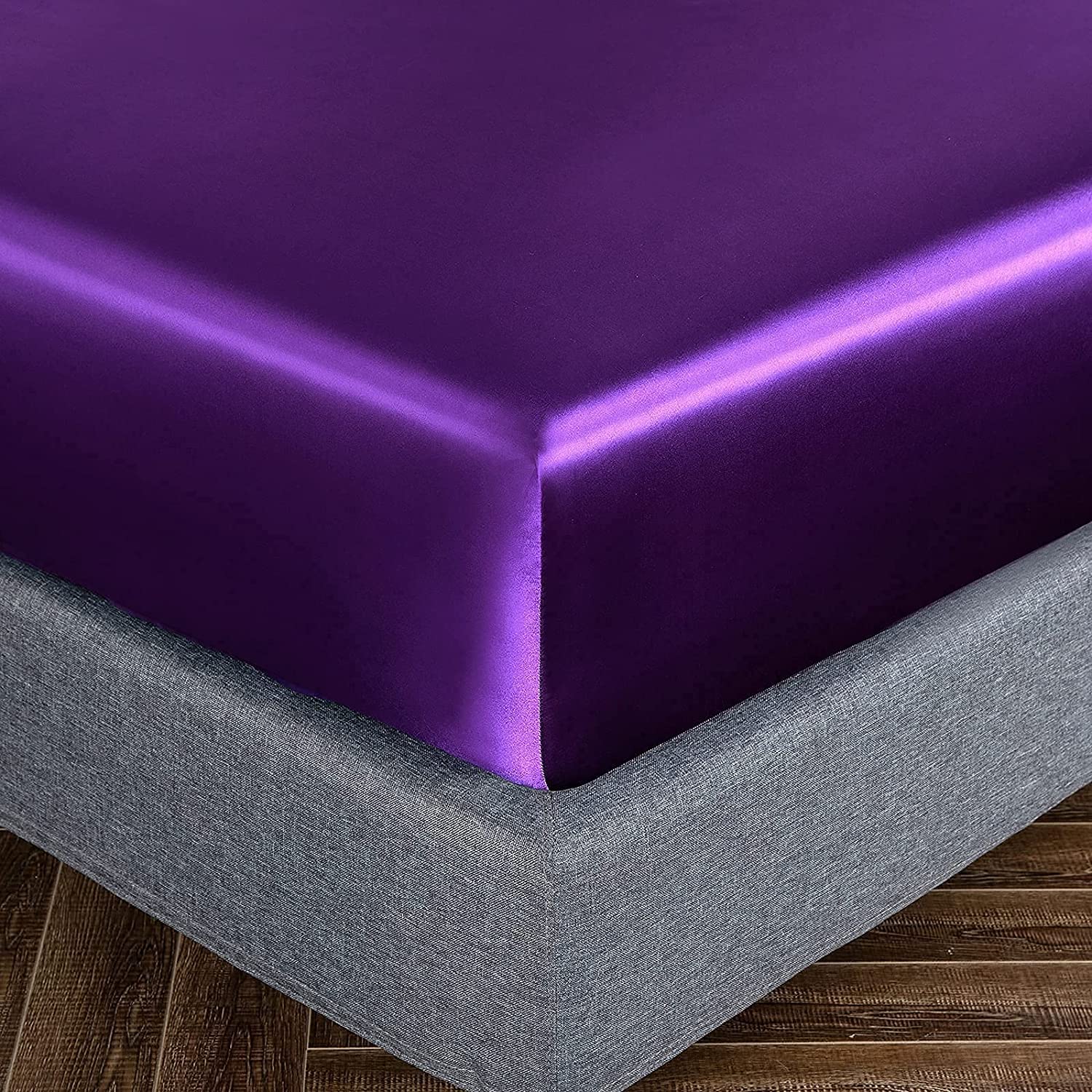 Homiest Purple Satin Fitted Sheet King Size Fitted Bed Sheet, Deep Pocket Fitted Sheet Only, Luxury & Ultra Soft Bedding Fitted Sheet Single Bottom Bed Sheets Sold Separately