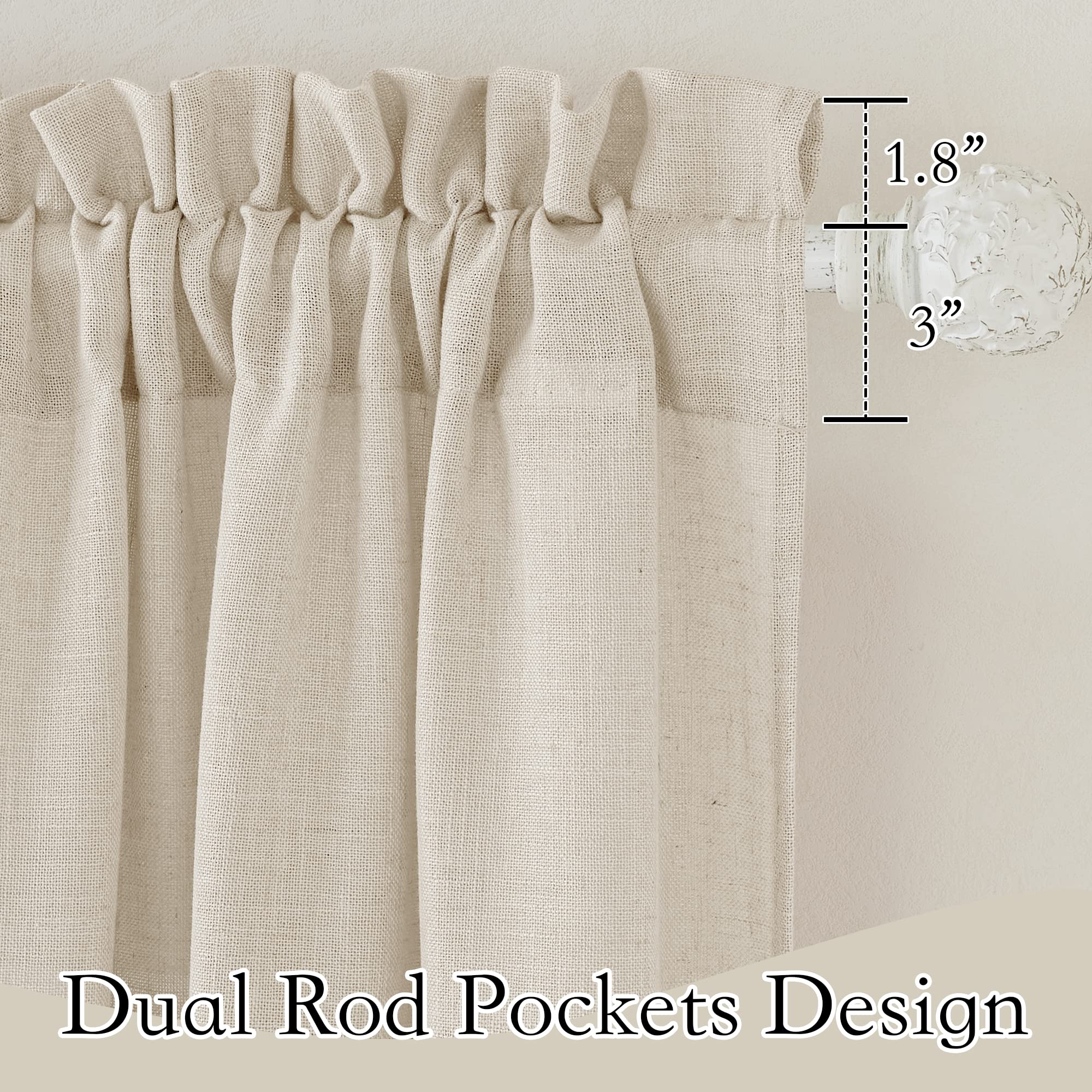 Ryb Home Semi Sheer Curtains - Linen Sheer Curtains Privacy Window Decor For Living Room Home Office Cafe Bay Window, Beige, 52