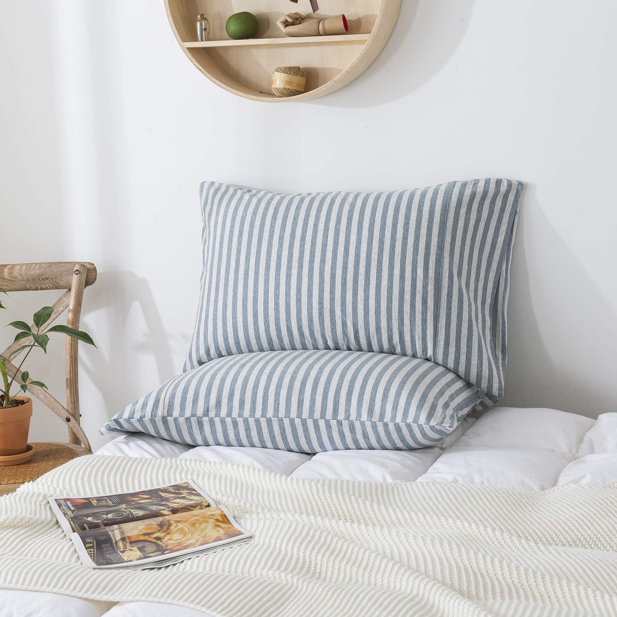 Household 4Pcs 100% Jersey Cotton Pillowcase-Light Weight, Comfortable, Super Soft Pillow Case With Envelope Closure (4-Pack Que