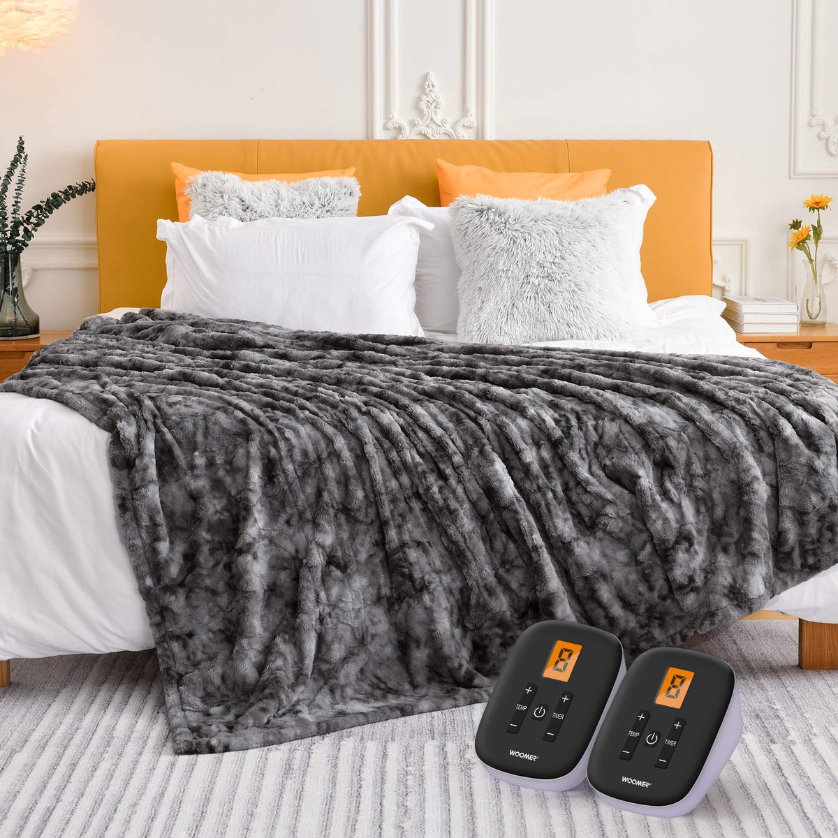 Woomer [5 Year Warranty] Heated Blanket Queen Size Electric Blanket 84'X 90', Faux Fur Fast Heating, 10 Heating Levels & 0.5-1