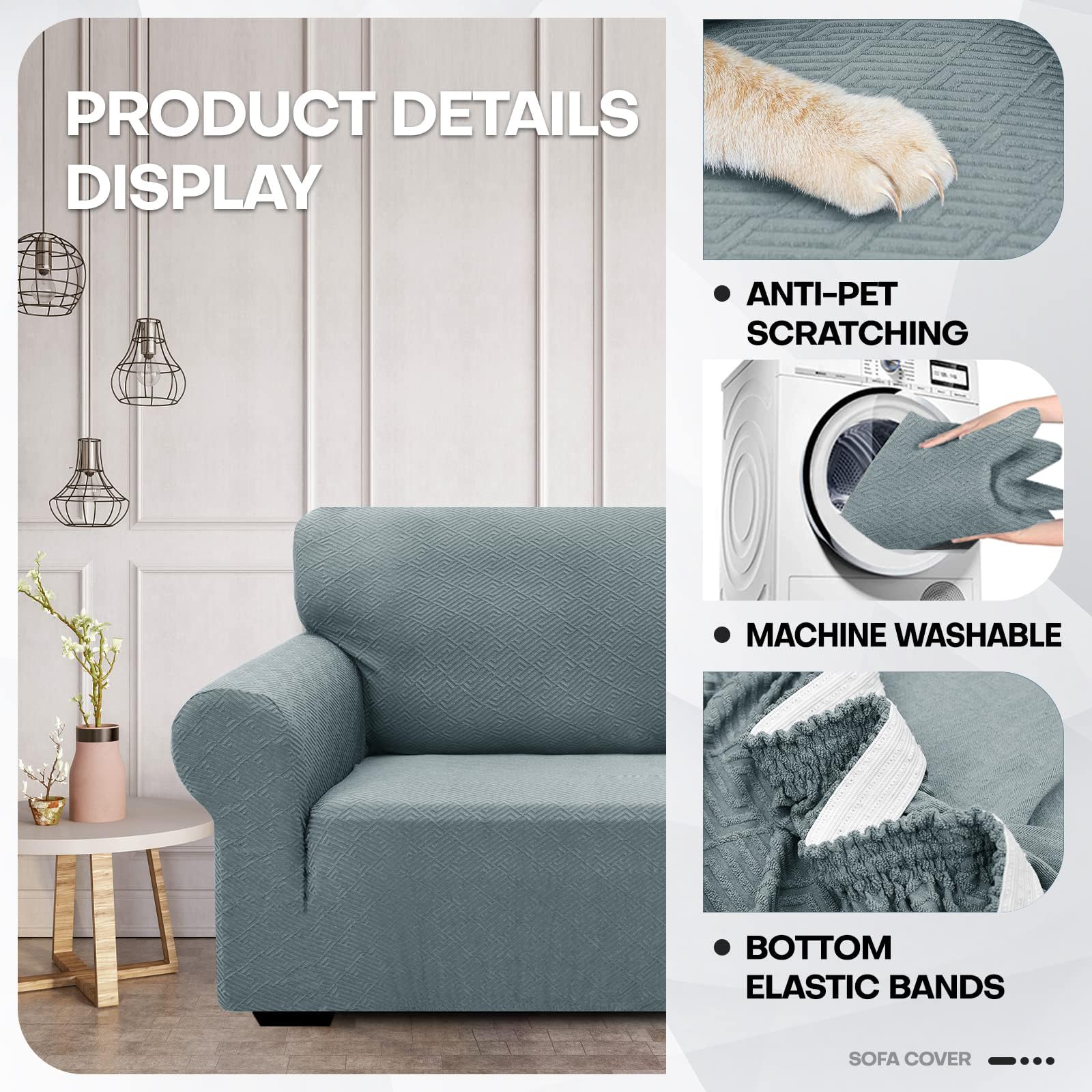 Znsayotx 1 Piece Jacquard Couch Covers For 2 Cushion Couch High Stretch Loveseat Slipcover For Pets Dogs Anti Slip Love Seat Sofa Slipcover Furniture Protector (Medium, New Pattern Light Grey)
