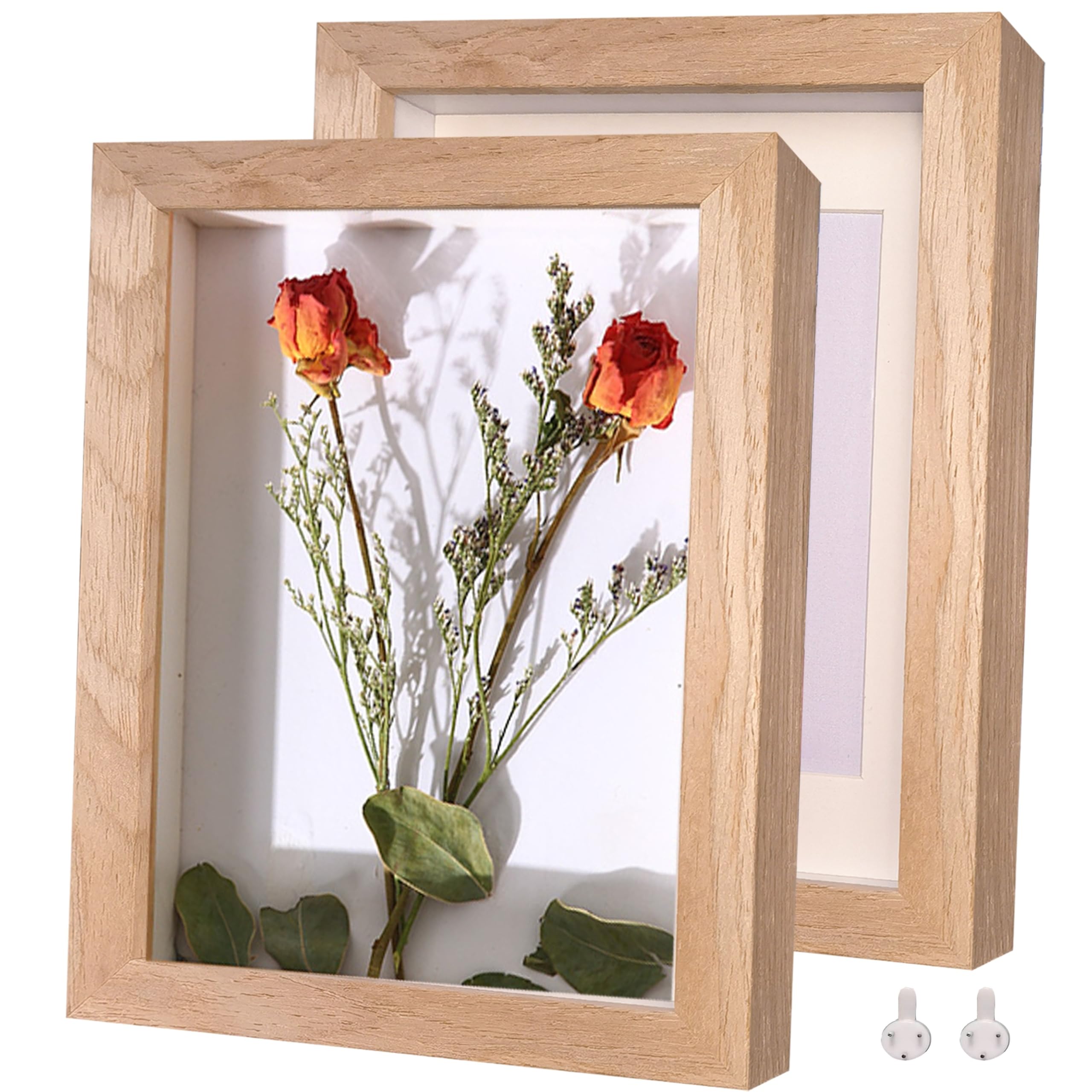 Dohomi 2 Pack Shadow Box Frame 8x10 Shadow Box Display Case Natural Wood Picture Frame Real Glass Surface Internal Depth 0.6 inc