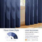 Melodieux Navy Semi Sheer Curtains 45 Inch Length For Bedroom Kitchen Small Windows, Linen Look Rod Pocket Privacy Sheer Drapes,