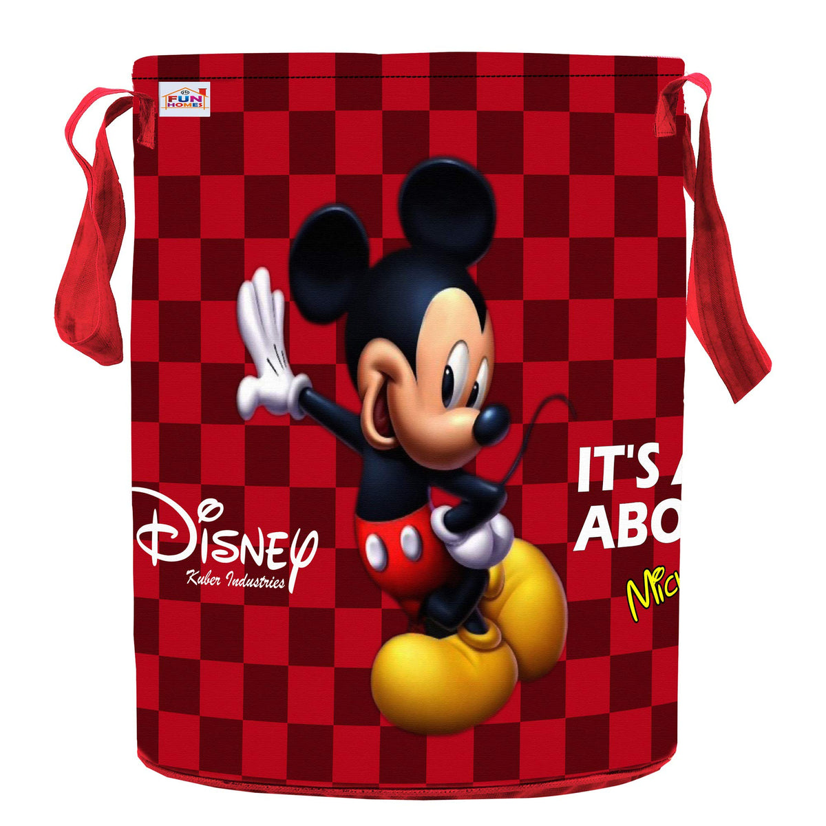 Fun Homes Disney Mickey Print Round Non Woven Fabric Foldable Laundry Basket, Toy Storage Basket, Cloth Storage Basket With Hand