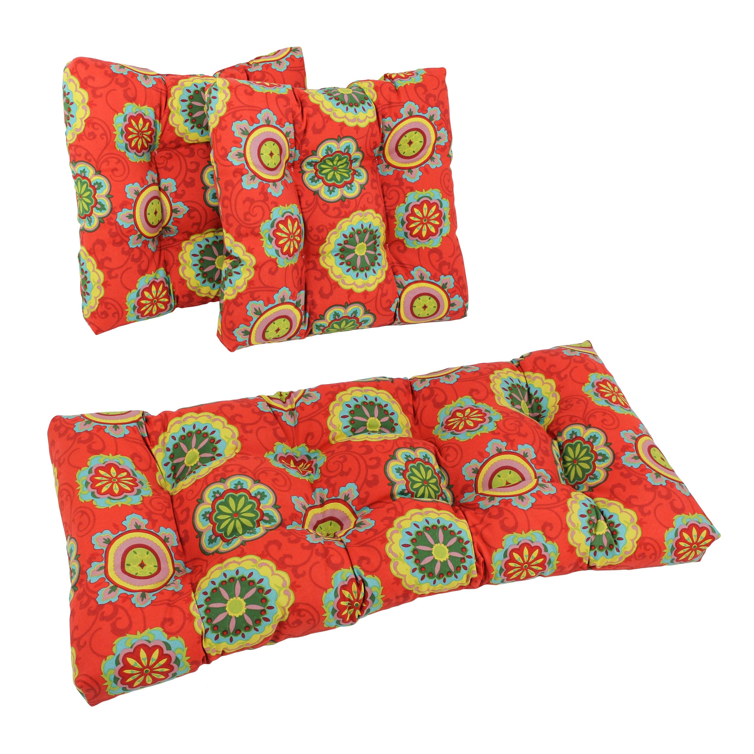 Blazing Needles Squared Patterned Spun Polyester Tufted Settee Cushions Set, Set of 3, Farrington Terrace Grenadine