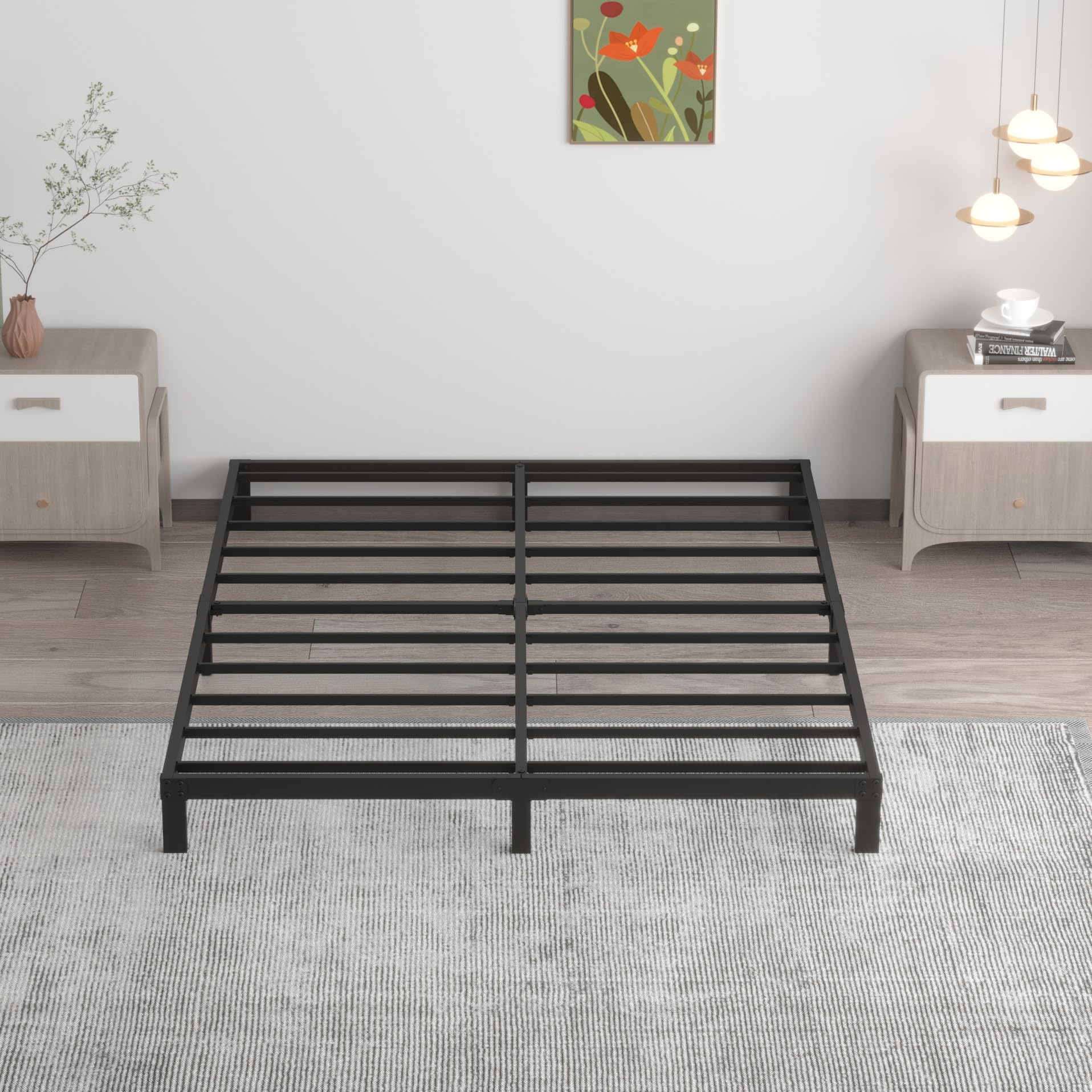 Upcanso 7 Inch Full Metal Bed Frame, Low Profile, Heavy Duty Support, Easy Assembly, Black, No Box Spring Needed