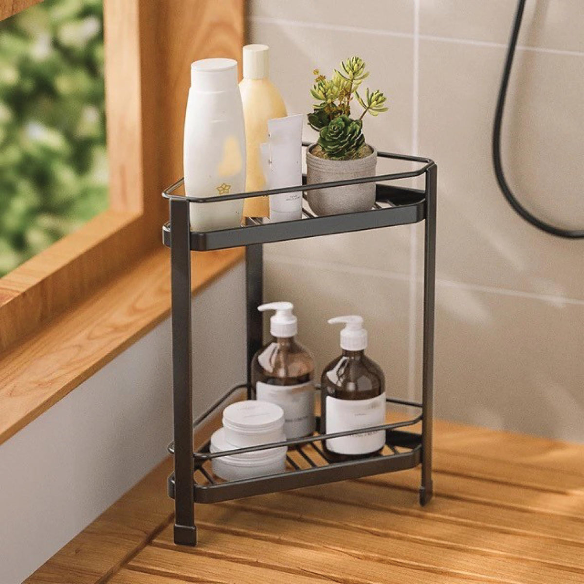 ARHAT ORGANIZERS 2Tier Corner Shower Caddy Stand | Shower Shelf Rack Storage Organizer for Bathroom Corner (Pack of 1) (Black)
