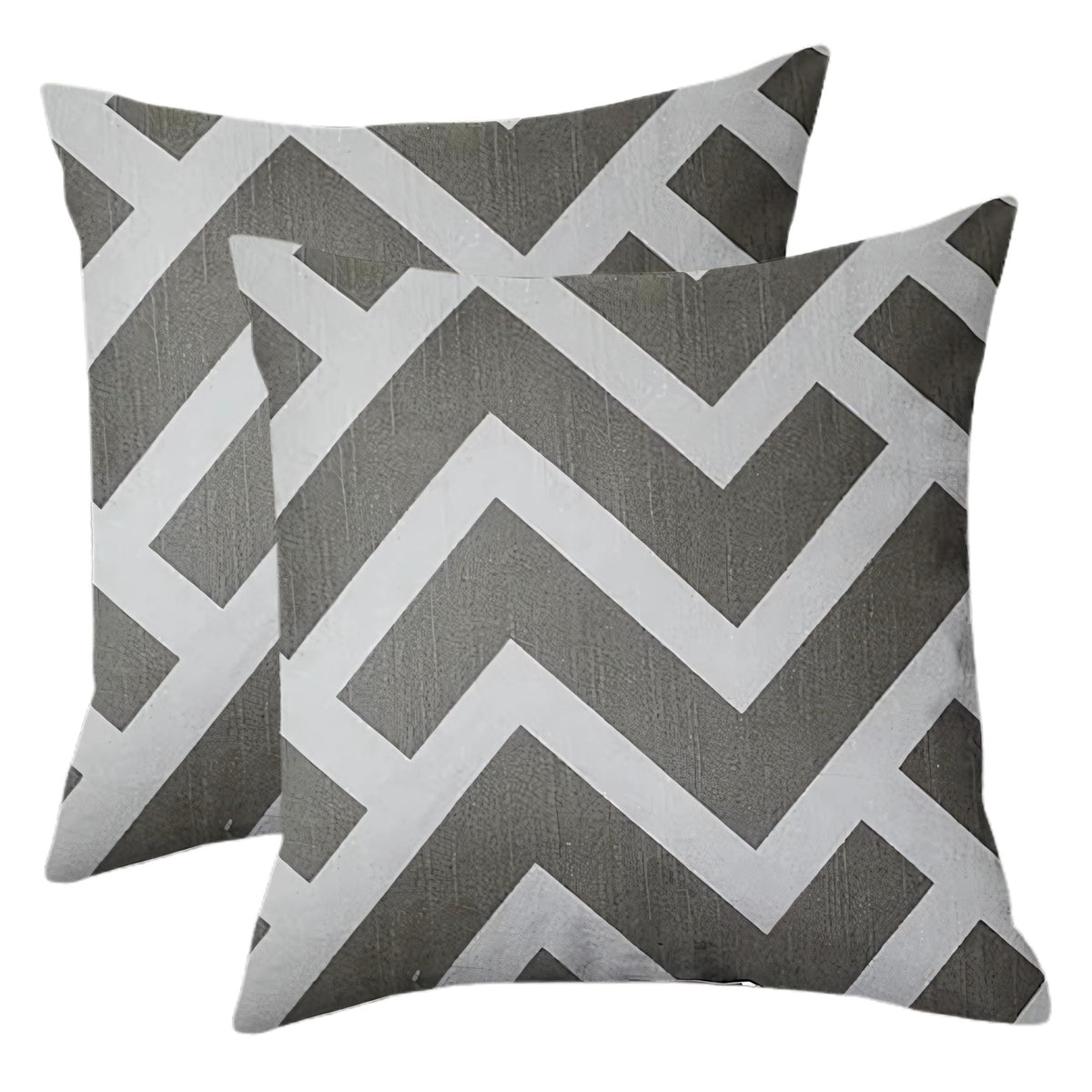 A&A Fabrics Cotton Screen Printed Cushion Cover, N Shape Design Pattern, Grey, 16 X 16 Inch, 40 X 40 Cm, Pack Of 2