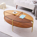 LumFurn Oval Glass Coffee Table, Mid-Century Modern Design, L43 x W22 x H17 inch, 2-Tier Structure, Olive Shaped Amber Glass Top