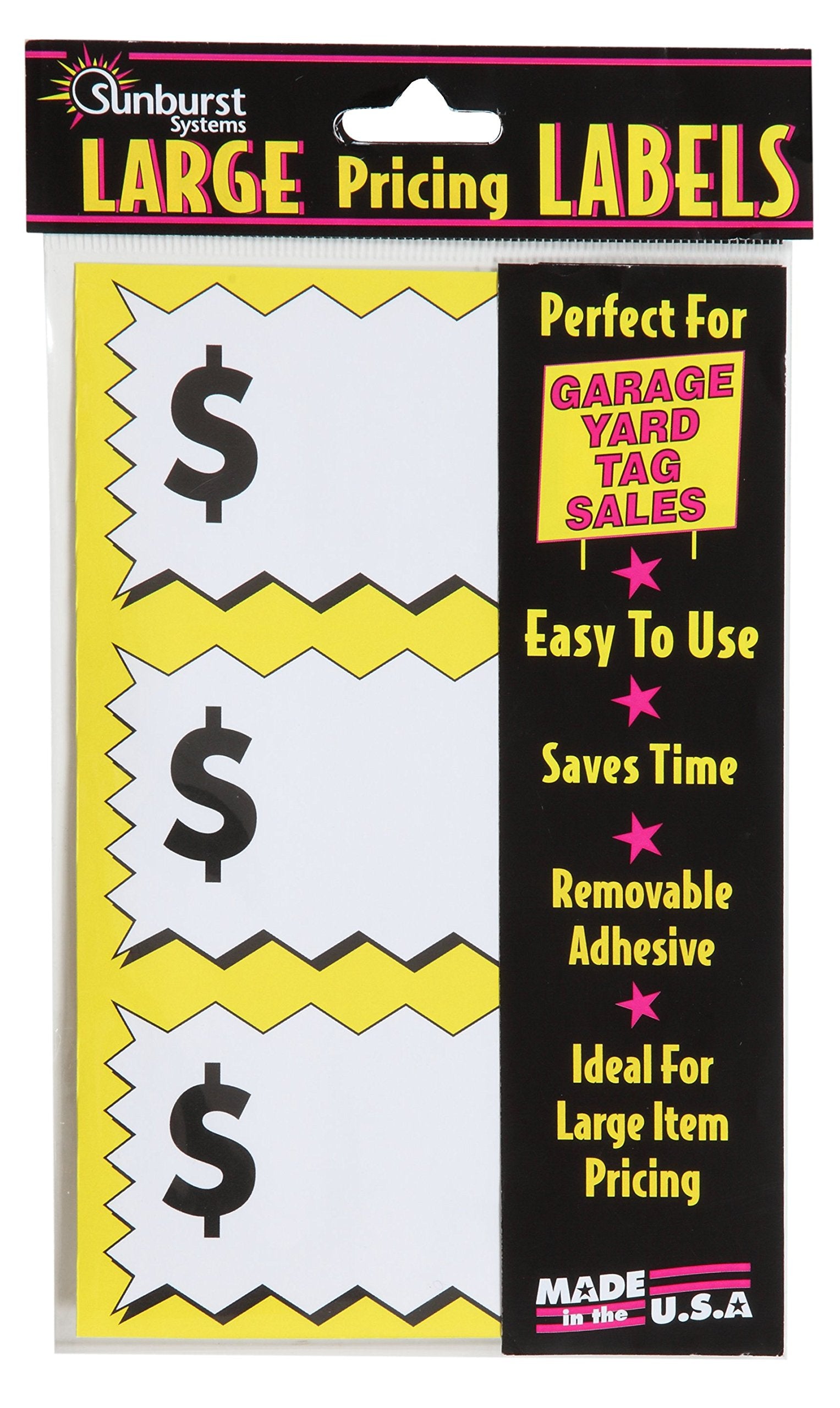 Sunburst Systems 7071 Large Item Pricing Stickers, 75 Count, With Space To Write Pricing, 4' X 2.25', Yellow And White