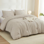 Litanika Oatmeal King Size Comforter Set, 3 Pieces Tufted Boho Farmhouse Bedding Comforter Sets, Lightweight Fluffy Comforter Be