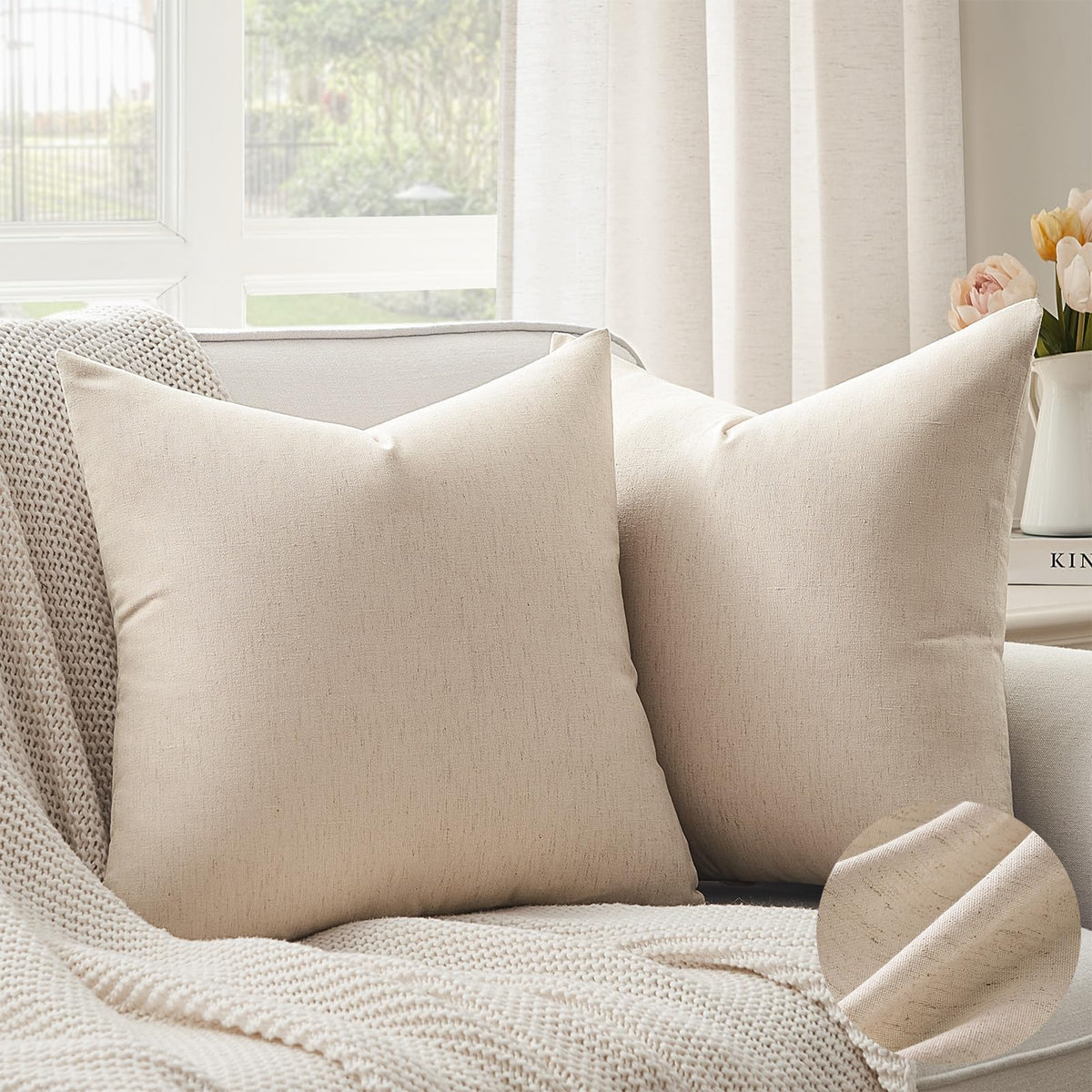 Topfinel Linen Throw Pillow Covers 24X24 Set Of 2, Cozy Textured Farmhouse Decorative Pillowcase For Living Room Bedroom Sofa Co
