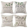(Rb) Thankful And Blessed Throw Pillow Case, 18 X 18 Inch Set Of 4, Housewarming Gifts Family Room Decor, Farm Porch Bench Decor