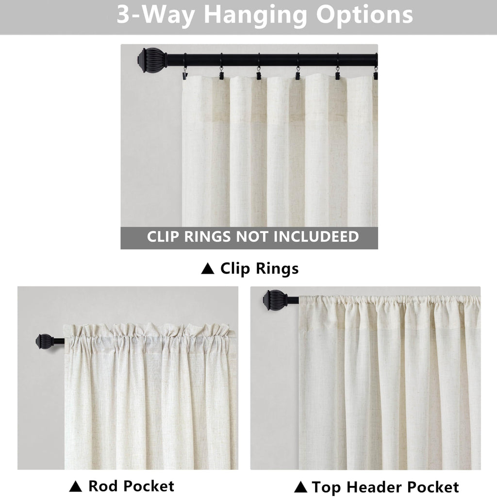60 Inch Wide Natural Linen Curtains For Bedroom Light Reducing Sheer Large Window Curtain Panels Set Of 2 Total Width 120 X 90 Inch Long 5X7.5 Ft Length Country Farmhouse Decor Rod Pocket Cream Ivory