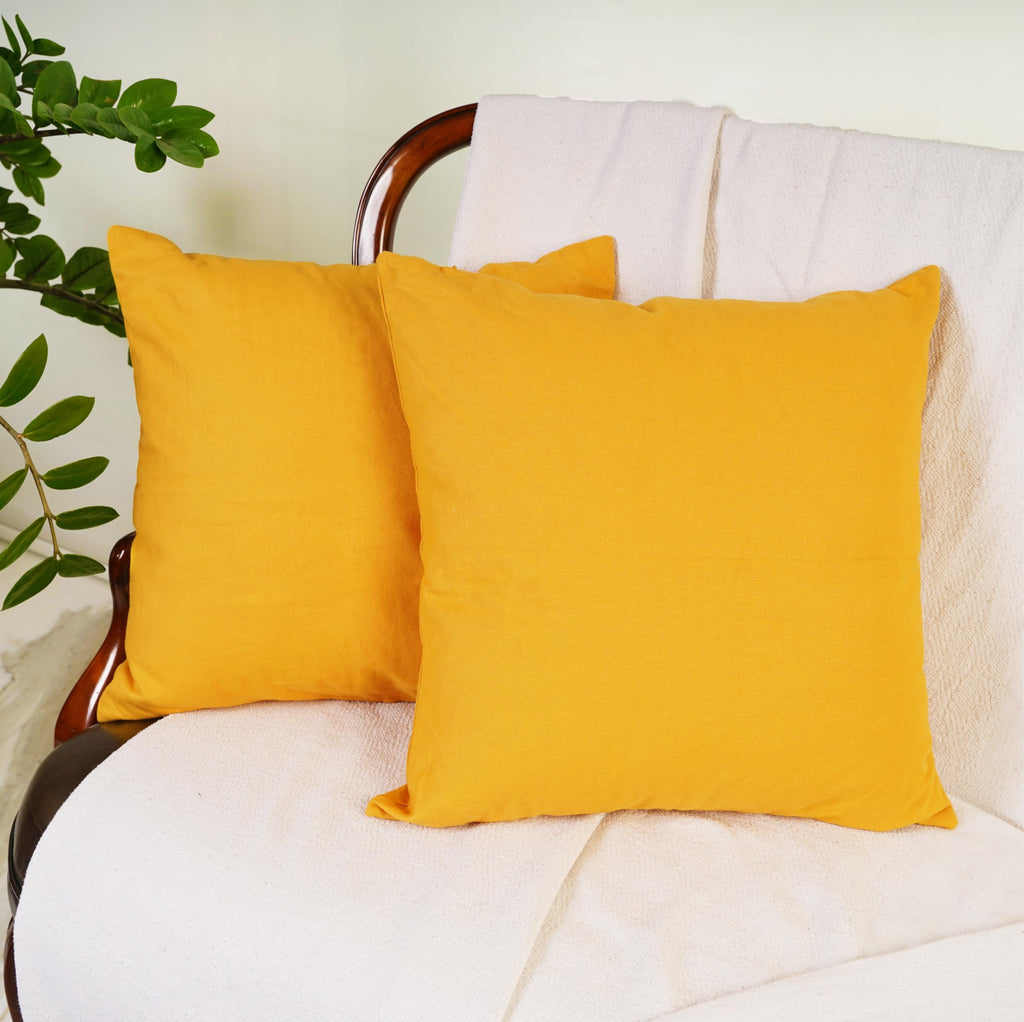 Rely+ Cotton Throw Pillow Covers 18X18 Inchs Set Of 2 Yellow Decorative Zippered Cases For Couch Bedroom Sofa Farmhouse Living R