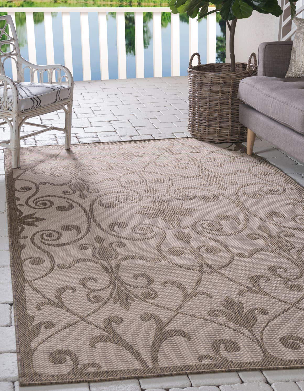 Unique Loom Outdoor Botanical Collection Area Rug - Gate (5 3 x 8 Rectangle, Brown/ Beige)