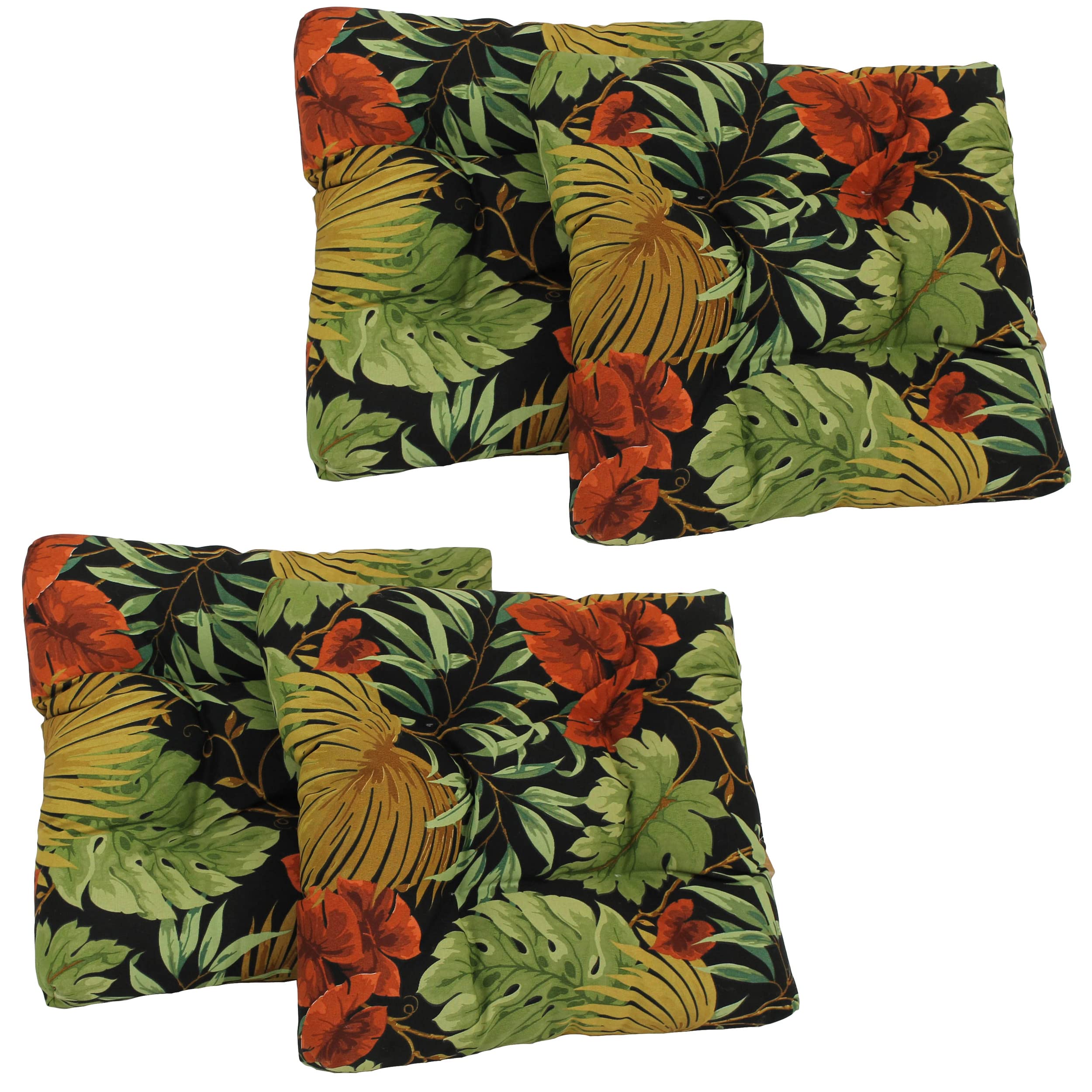 Blazing Needles Outdoor 19-inch Square Chair Cushion, 19 x 19, Tropique Raven 2 Count