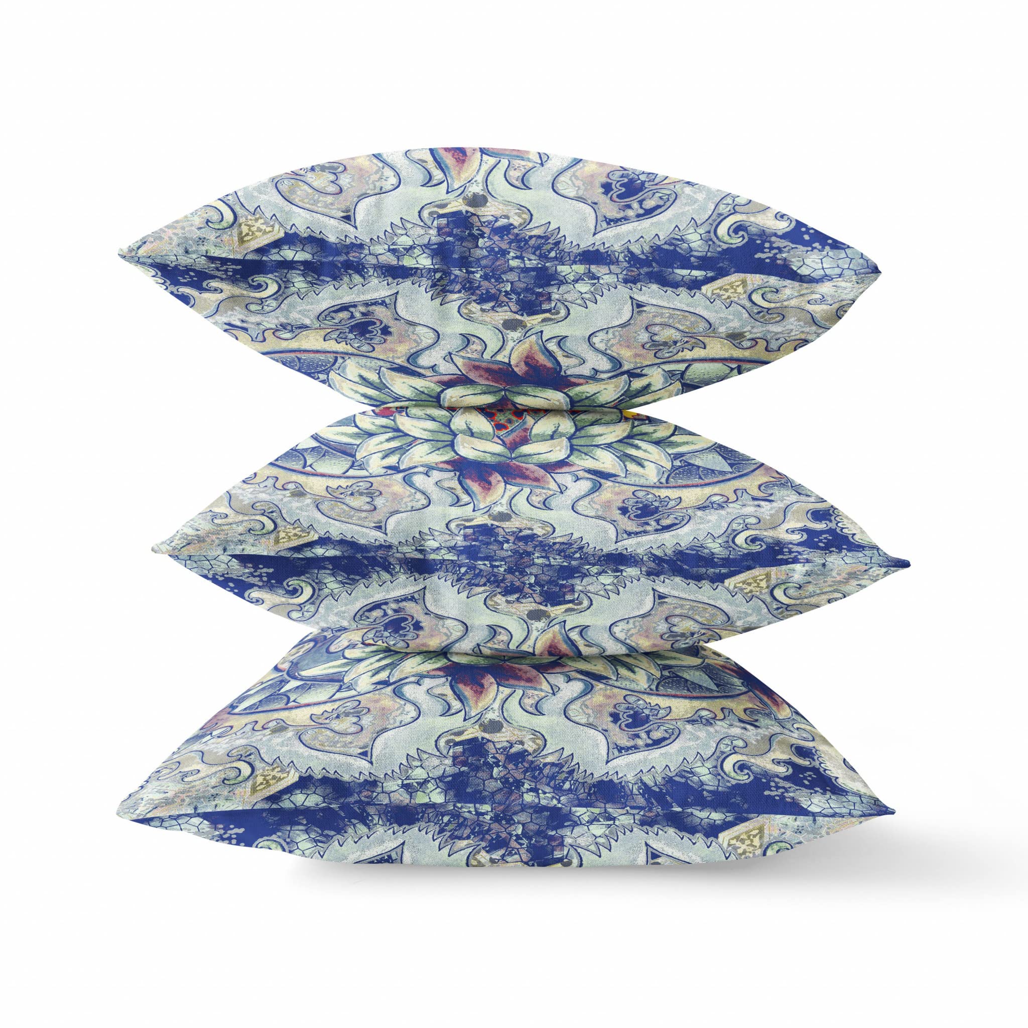 HomeRoots Blue Gray Yellow Red 20â€ Blue Gray Flower Bloom Suede Throw Pillow