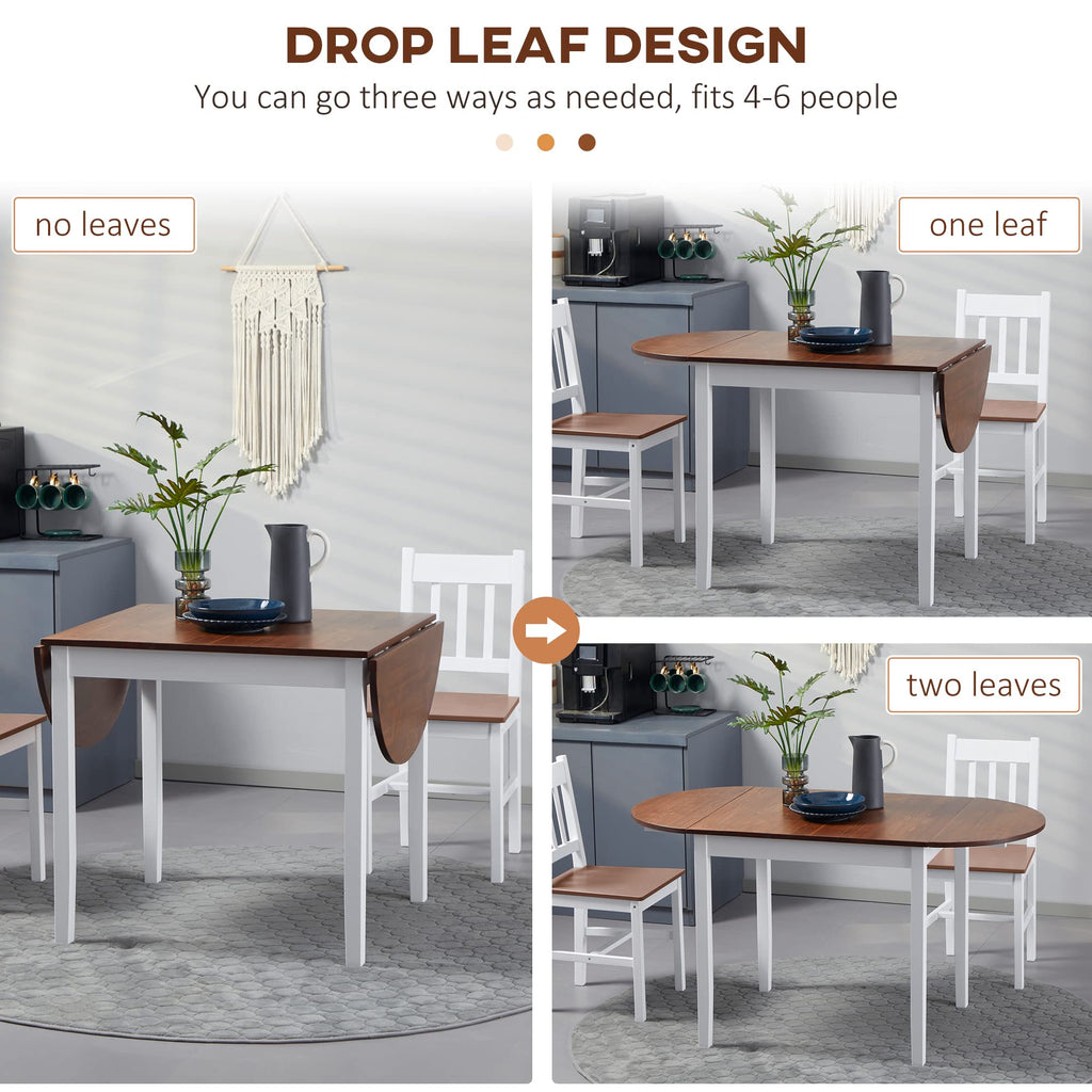 Homcom 55' Solid Wood Kitchen Table, Drop Leaf Tables For Small Spaces, Folding Dining Table, Brown