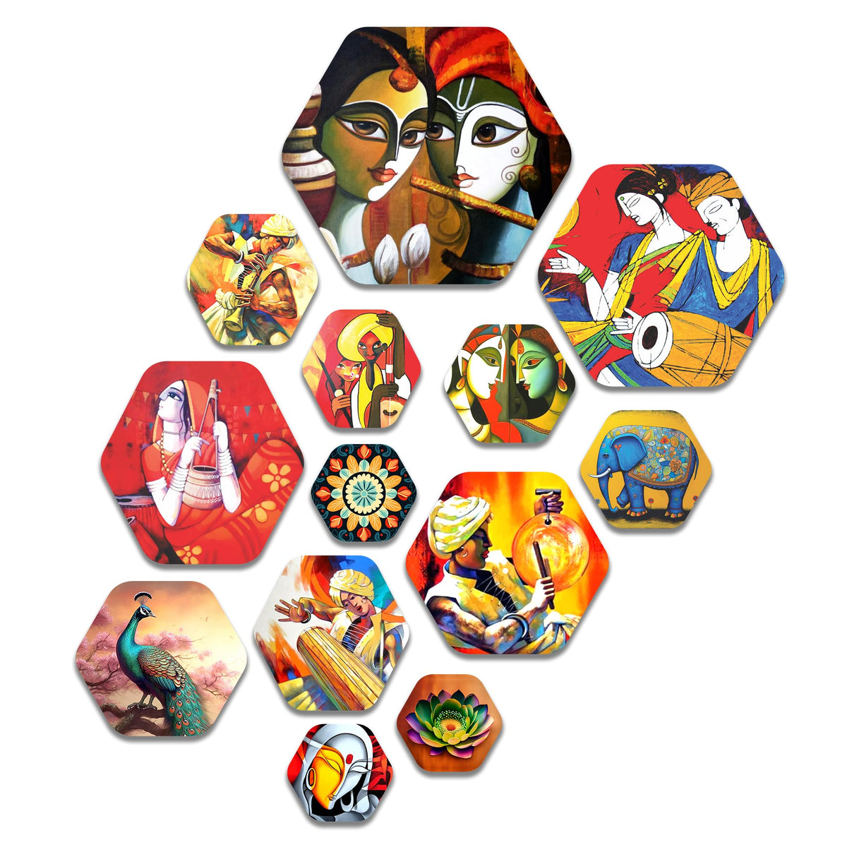 Artvibes Indian Folk Art Hexagon Shape Mdf Wooden Wall Decor Items | Living Room | Office | Cafe | Scenery For Drawing Room | Wa