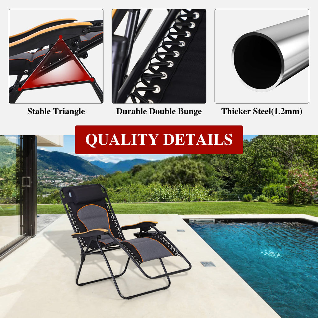 PHI VILLA Oversize Padded Zero Gravity Lounge Chair Black Red Steel Alloy
