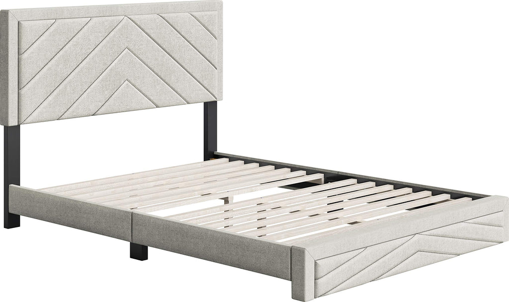 Boyd Sleep Barcelona Upholstered Platform Bed with Headboard and Durable Mattress Foundation with Strong 14 Wood Slat Supports, No BoxSpring Required: Queen, White