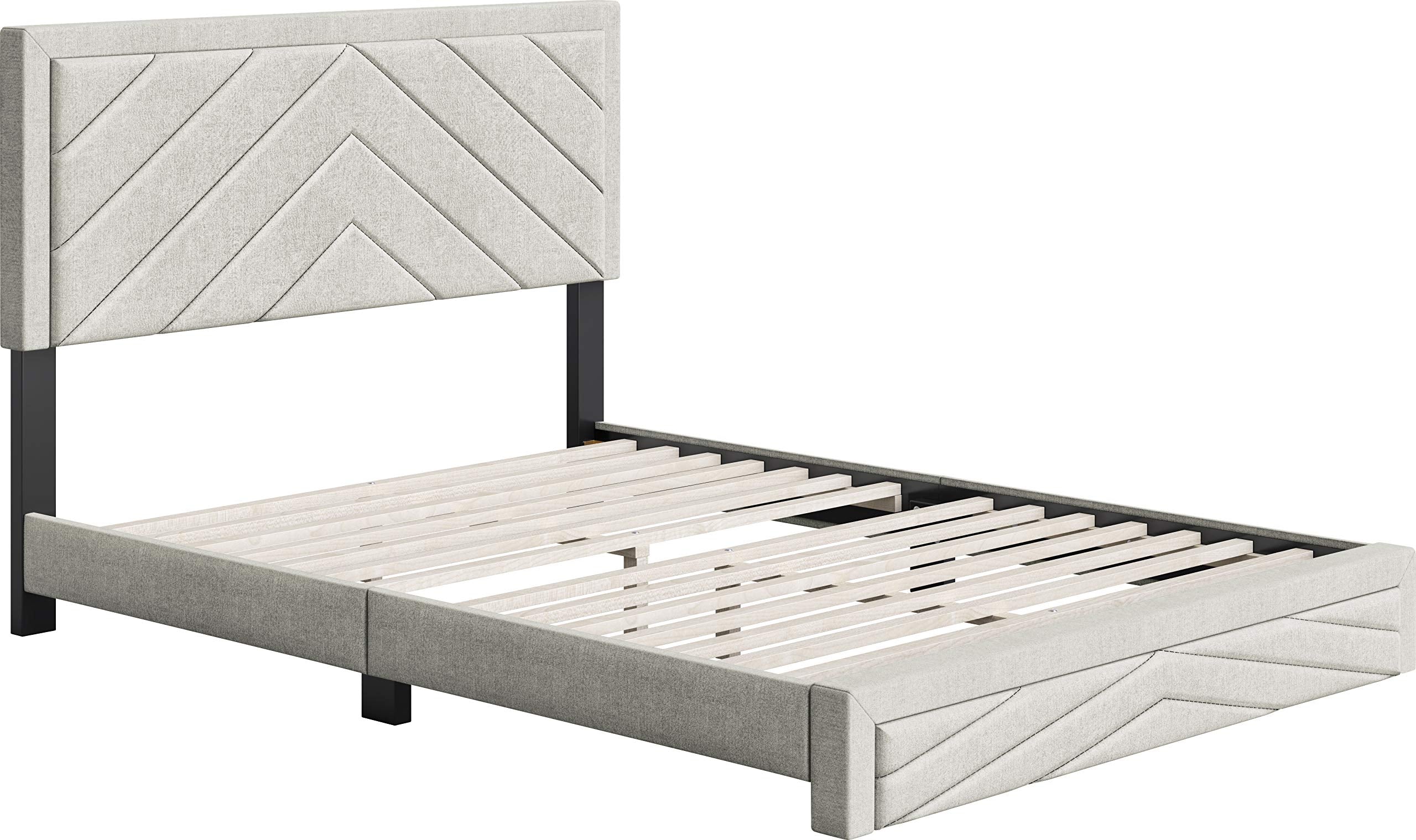 Boyd Sleep Barcelona Upholstered Platform Bed with Headboard and Durable Mattress Foundation with Strong 14 Wood Slat Supports, No BoxSpring Required: Queen, White