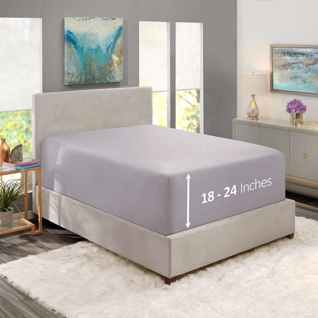 Nestl Grey Lavender Twin Xl Fitted Sheet Only, Extra Deep Pocket Fitted Bed Sheet, 1800 Microfiber Xl Twin Fitted Sheet, Ultra Soft Fitted Sheet Twin Xl Fits Up To 24 Inch Mattress